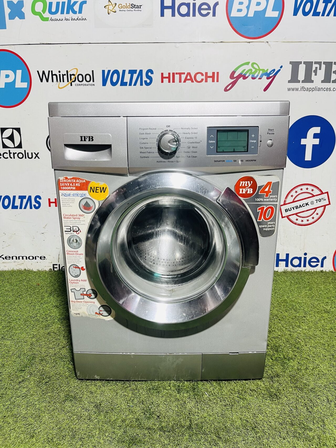 IFB senator aqua vx 1000 rpm silver in colour 6.5 kg with digital display fully automatic front load washing machine