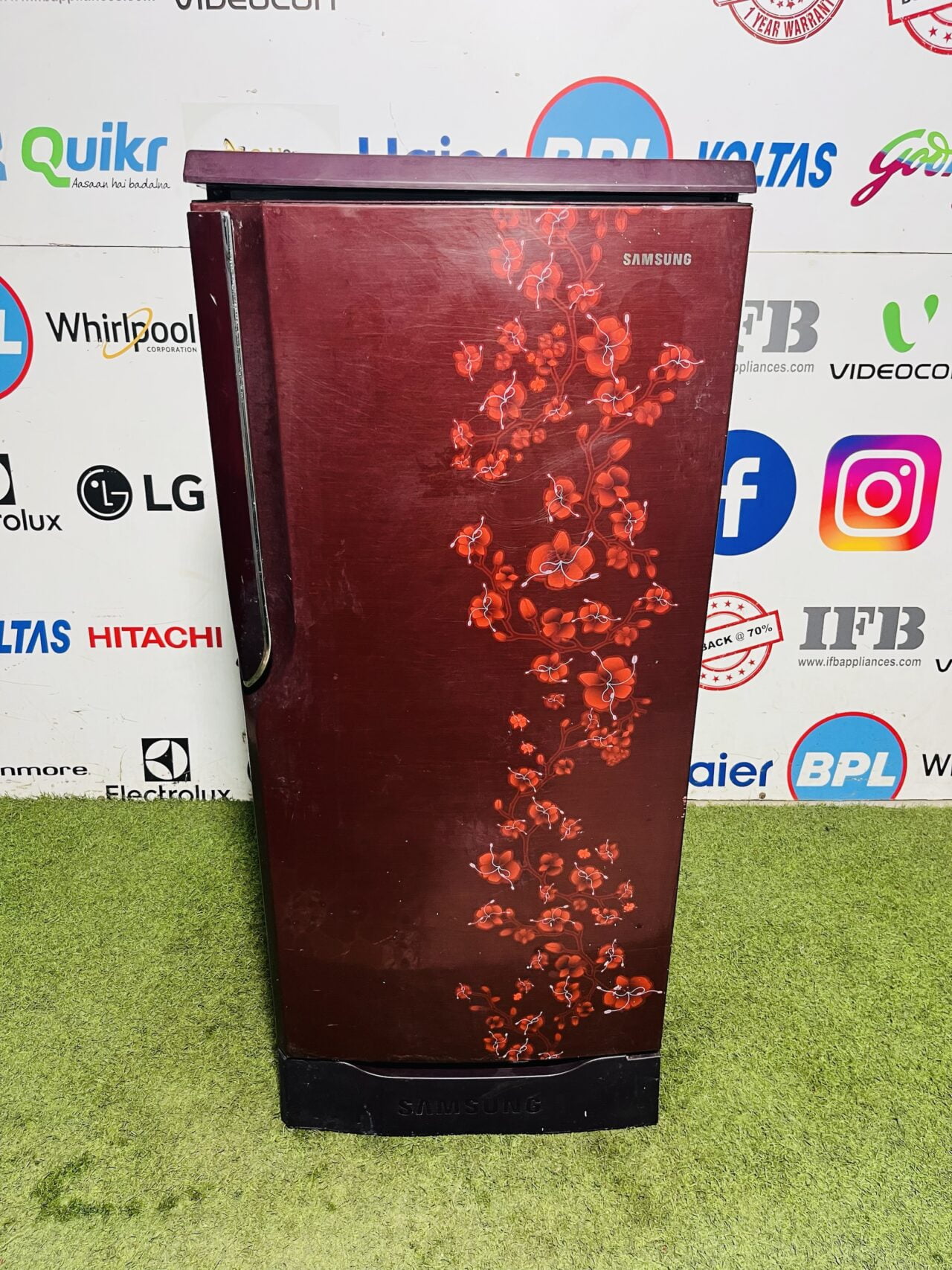 Samsung 5 star energy rating red flower model inbuilt stabiliser with base stand and onion tray 190 ltr single door refrigerator