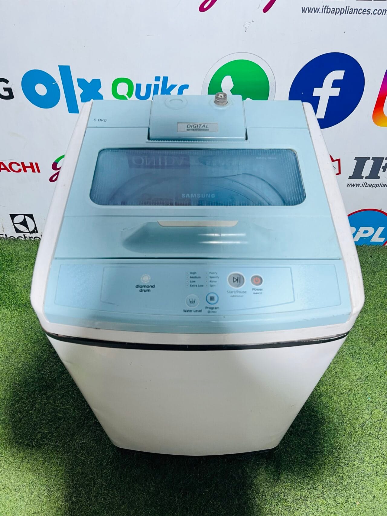 Samsung digital fuzzy logic control, diamond drum 6 KG, white and blue in colour fully automatic top load washing machine - Image 2