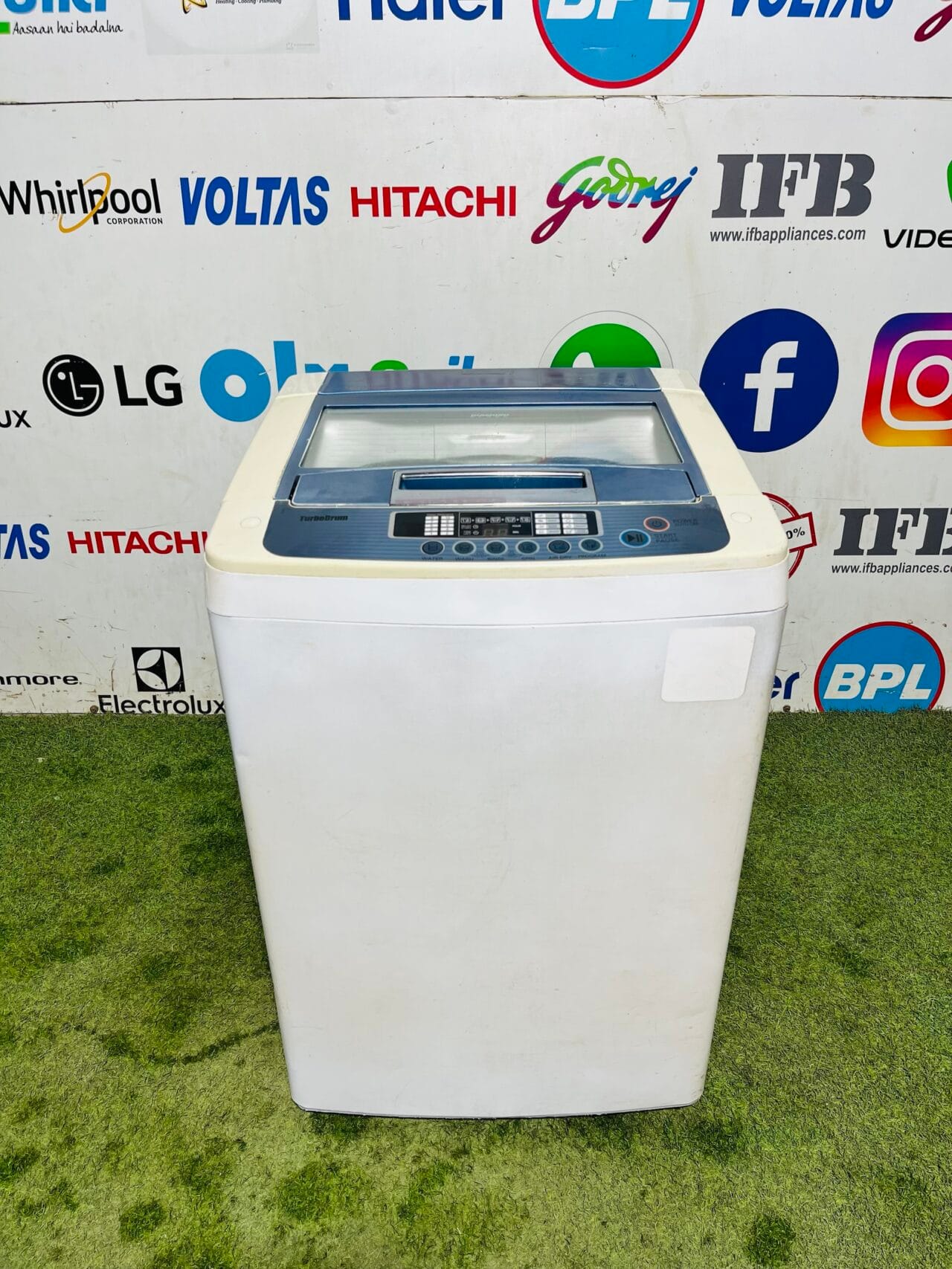 Lg fuzzy logic turbo white and blue in colour 6.2 kg fully automatic top load washing machine