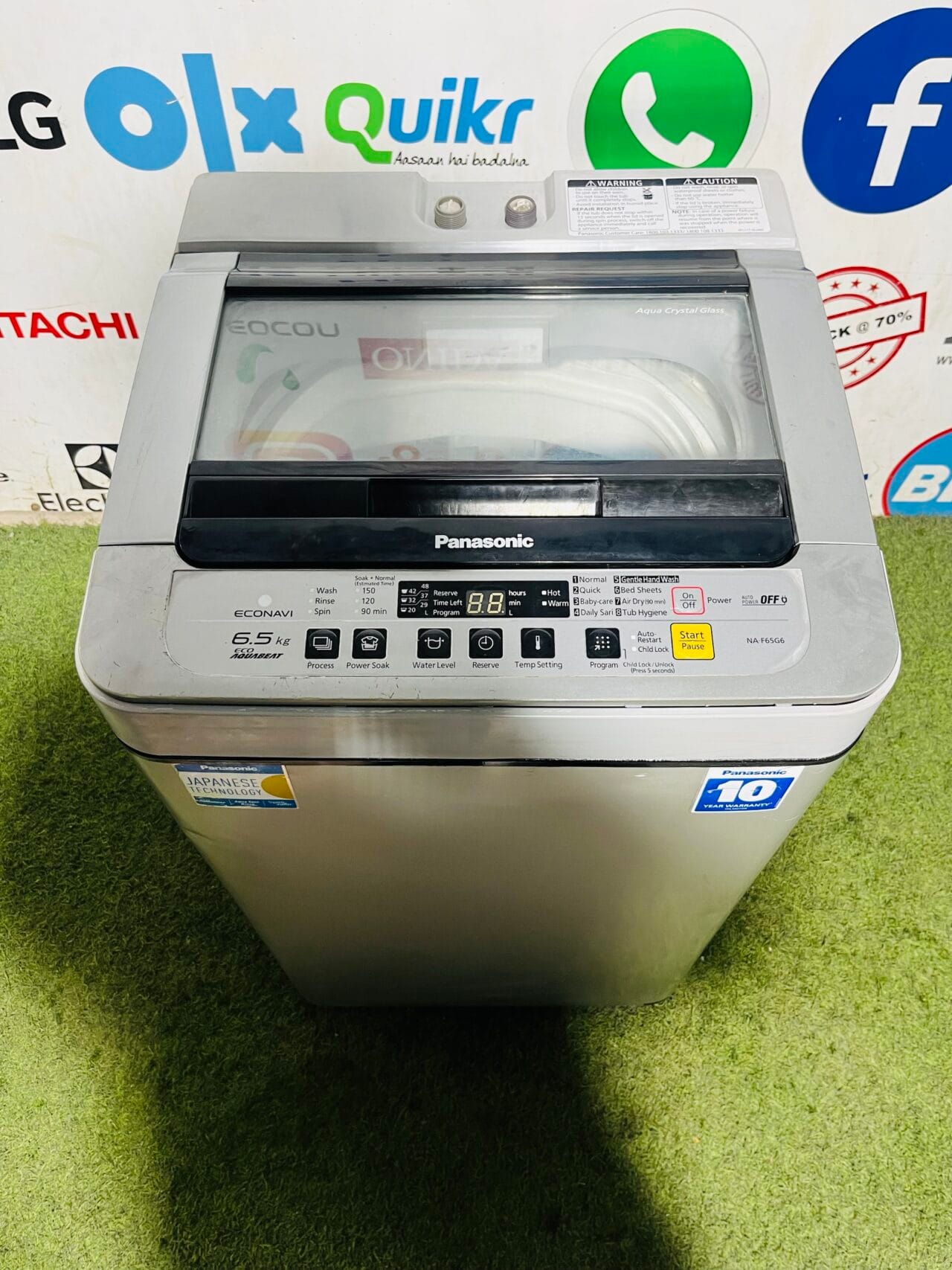 Panasonic eco navi eco aqua beat silver in colour 6.2 kg fully automatic used top load washing machine - Image 2