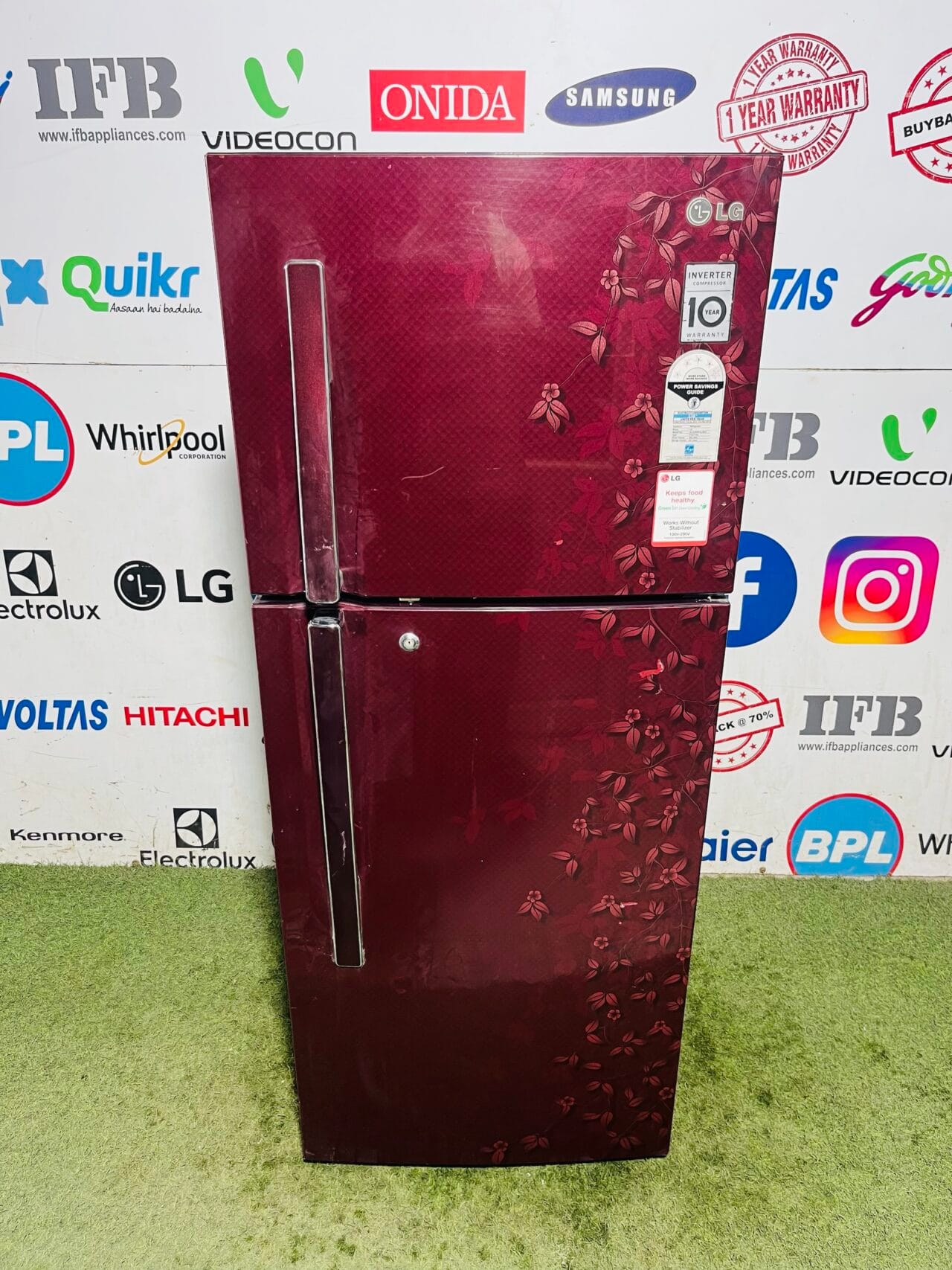 LG 5 star energy rating smart inverter with inbuilt stabiliser, 240 L Maroon flower model gently used double refrigerator