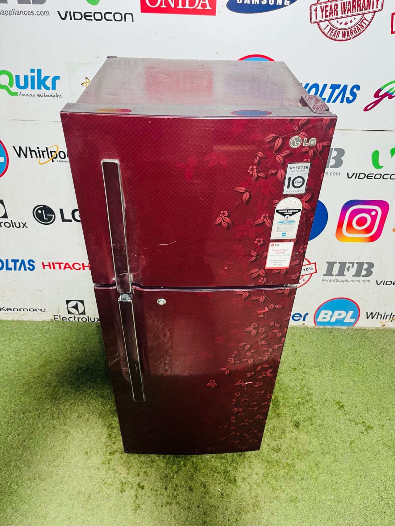 LG 5 star energy rating smart inverter with inbuilt stabiliser, 240 L Maroon flower model gently used double refrigerator - Image 2