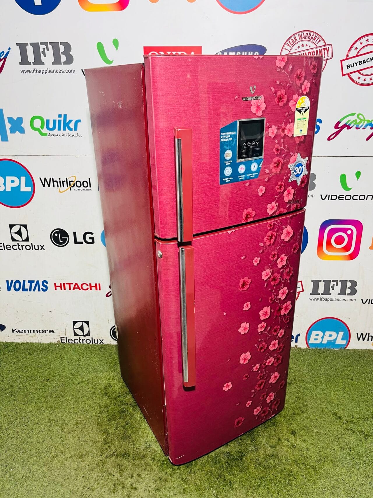 Videocon 3 star rating with worlds coolest-30 degree freezer and digital time display 260 ltr pink flower model inbuilt stabiliser used double door refrigerator - Image 5