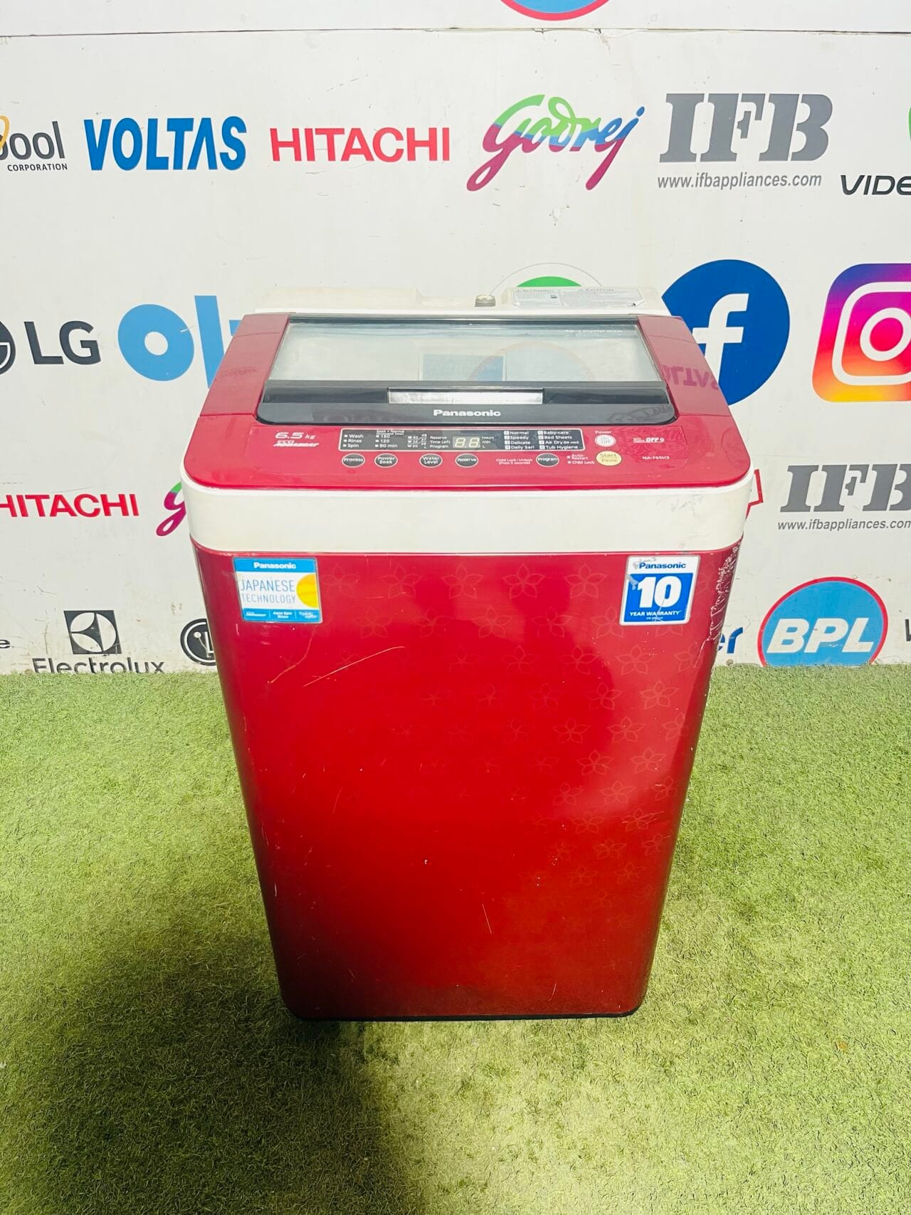 Panasonic eco aqua beat with auto power off 6.5 kg flower body fully automatic used top load washing machine