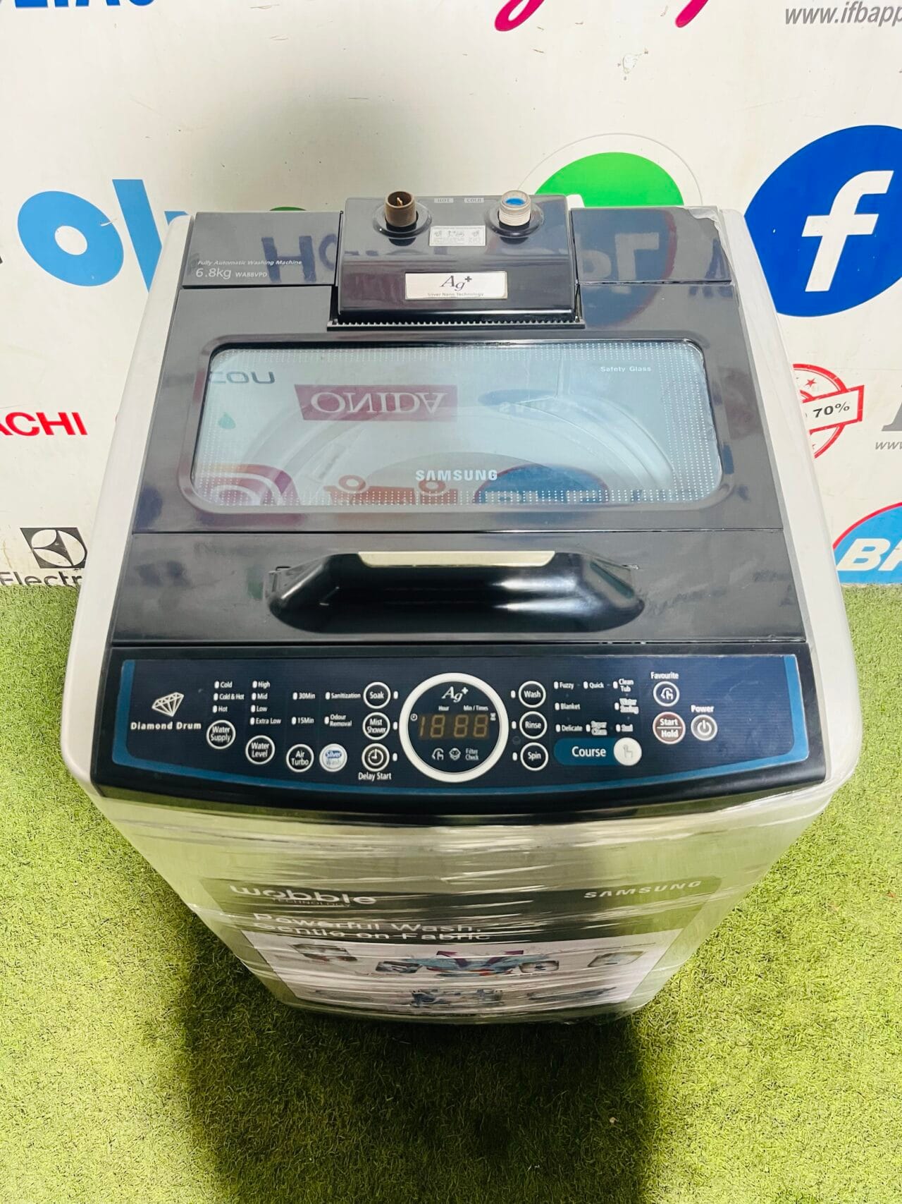 Samsung diamond drum ag + silver nano technology 6.8 kg double colour fully automatic gently used top load washing machine - Image 2