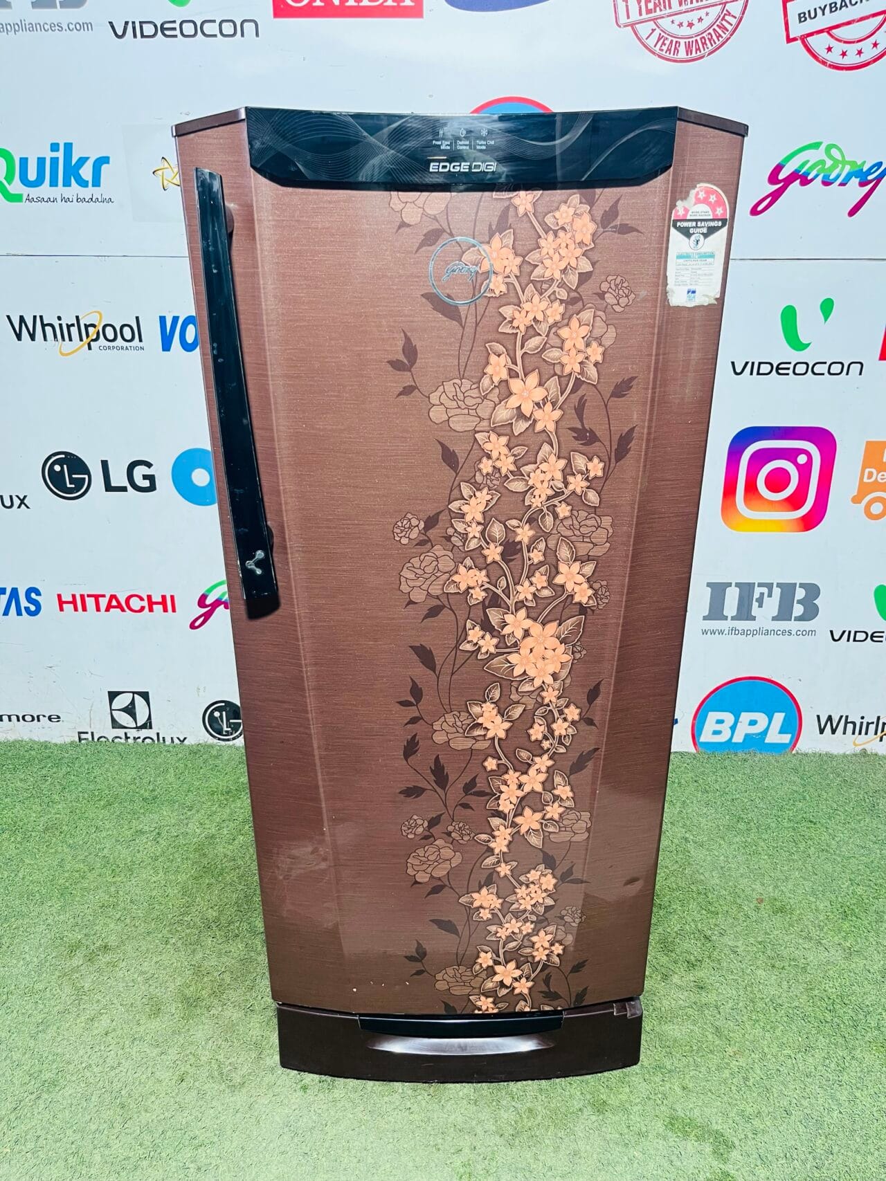 Godrej edge DIGI with frost free mode,turbo chill model and defrost control five star energy rating inbuilt stabiliser gently used with base stand and onion tray 200 ltr flower model single door refrigerator