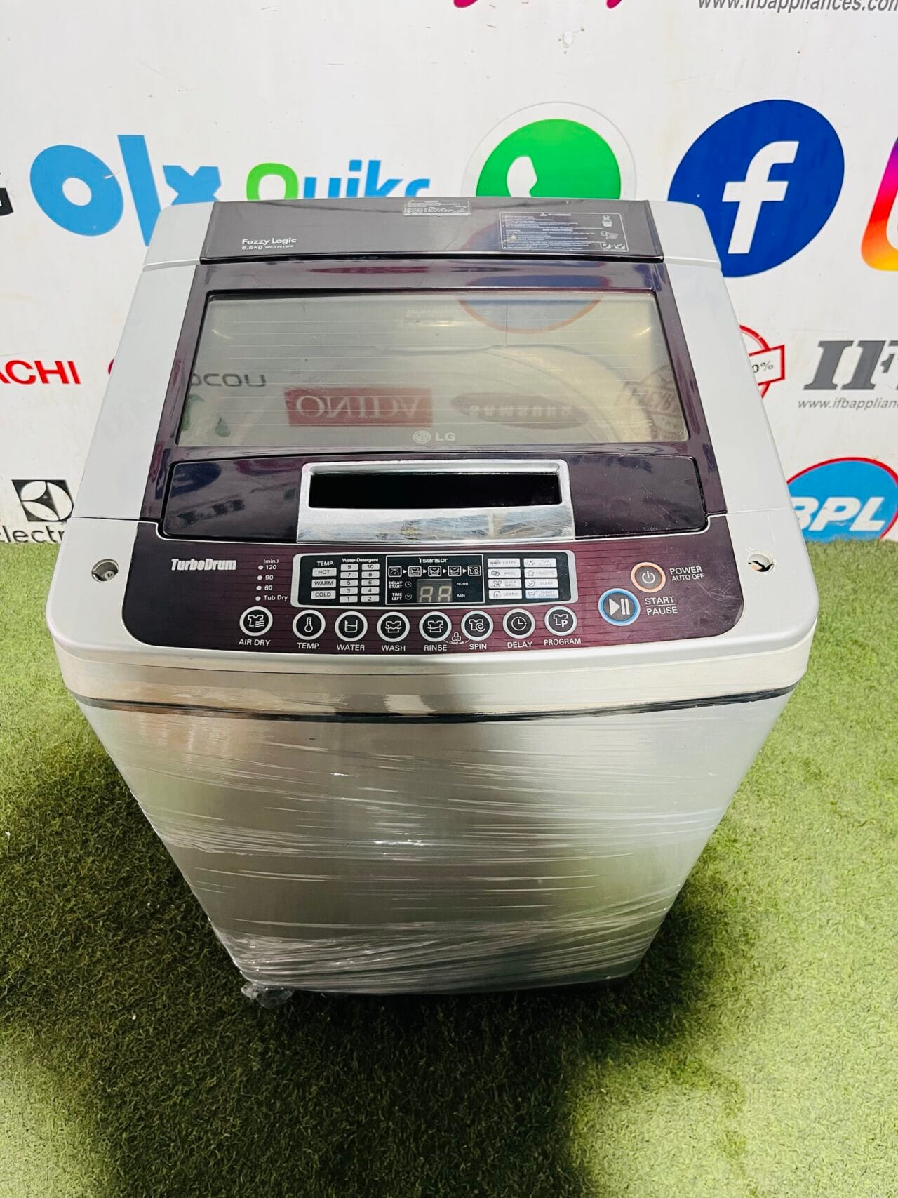 Lg fuzzy logic turbo drum silver in colour with fiber drum 6.5 kg gently used fully automatic top load washing machine - Image 2