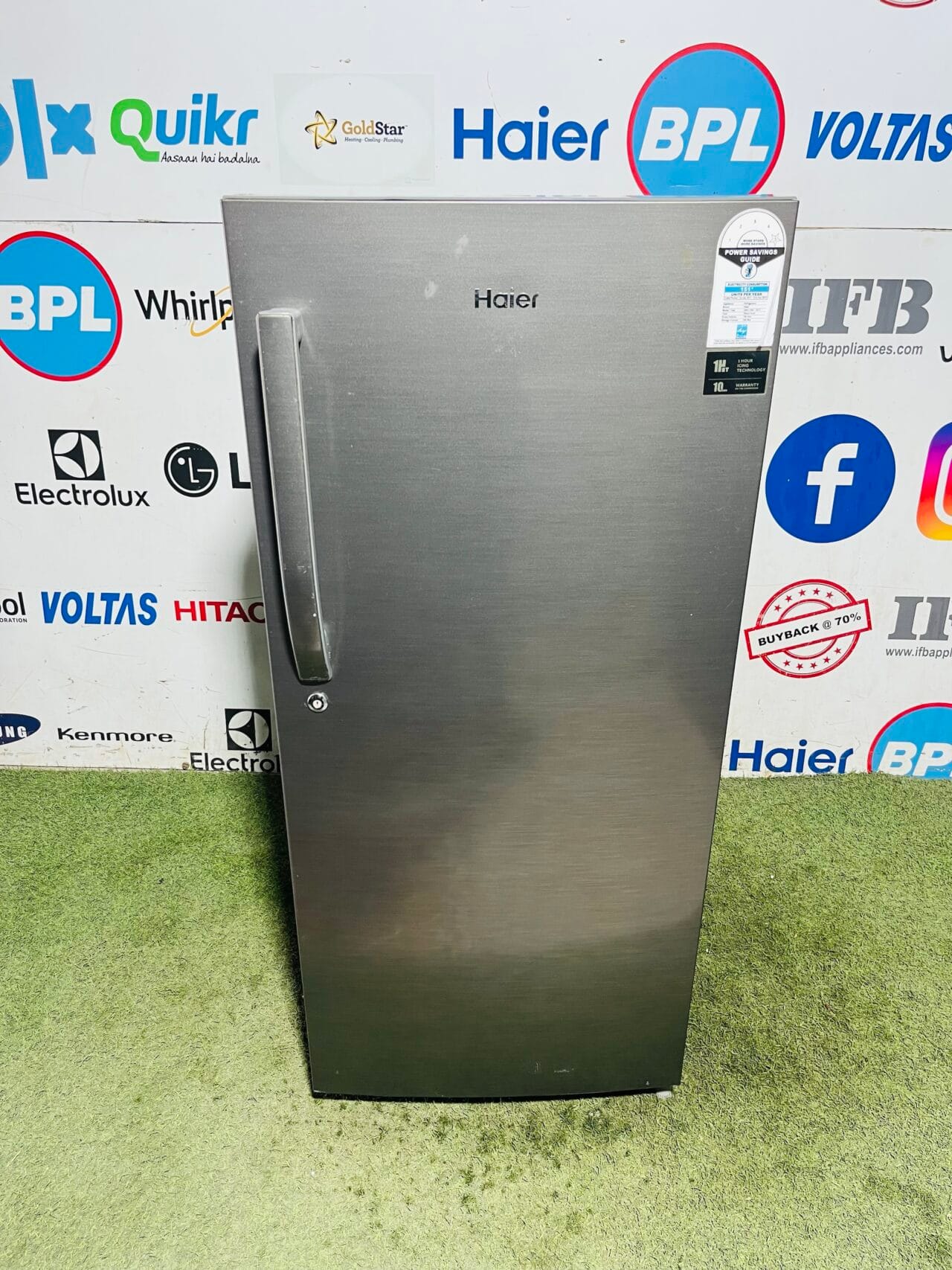 Haier four star energy rating inbuilt stabiliser steel finish gently used 190 ltr single door refrigerator