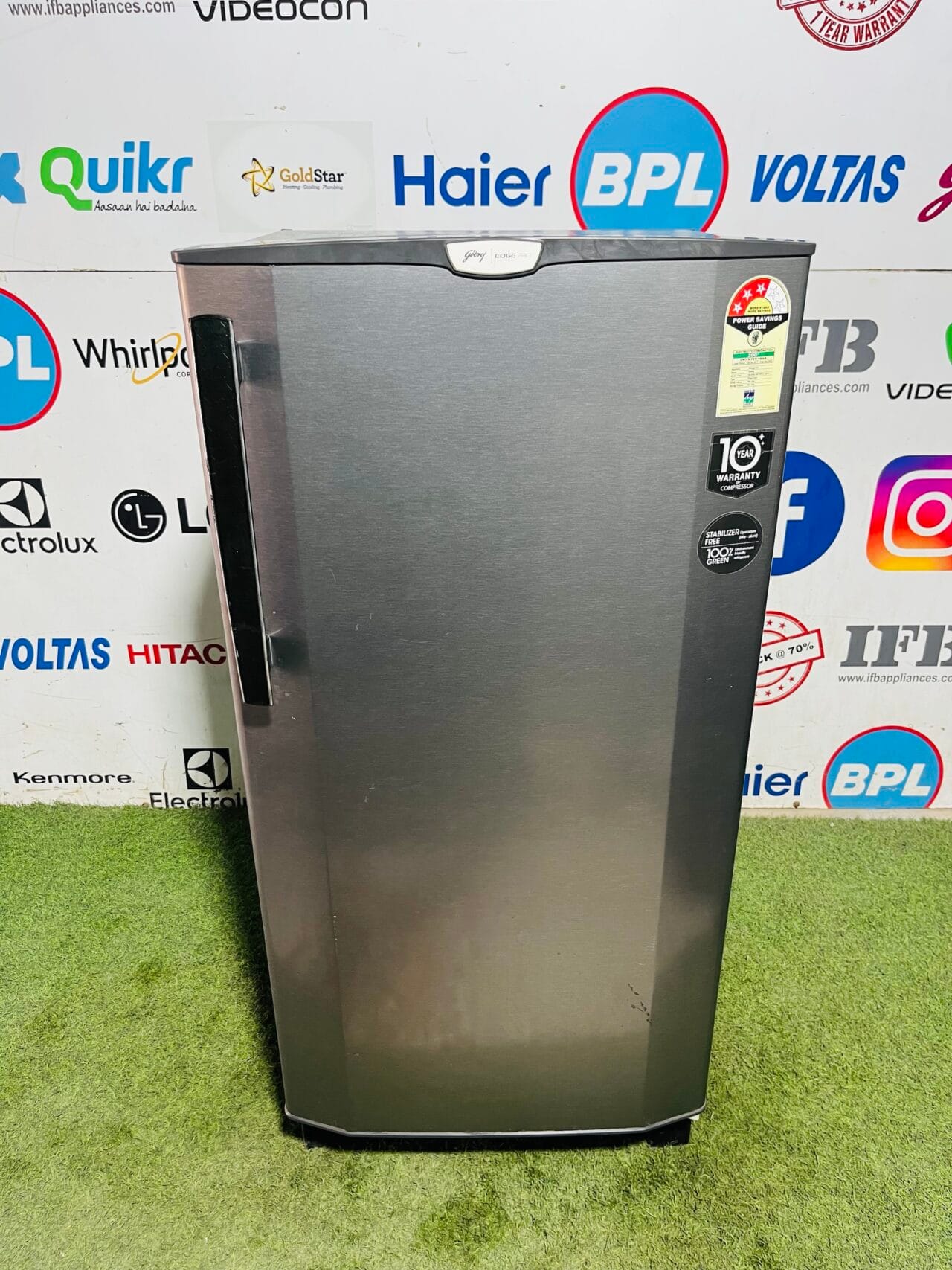 Godrej edge pro inbuilt stabiliser 190 ltr energy saving steel finish gently used single door refrigerator