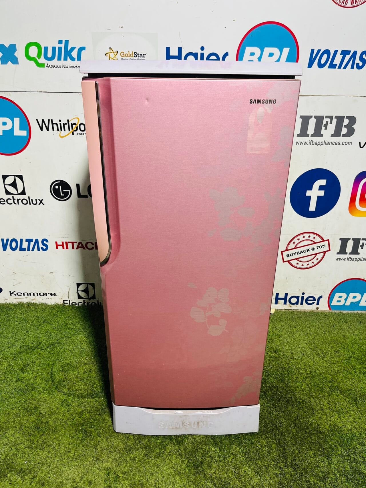 Samsung 5 star energy rating inbuilt stabiliser with base stand and onion tray 190 ltr pink flower model single door refrigerator