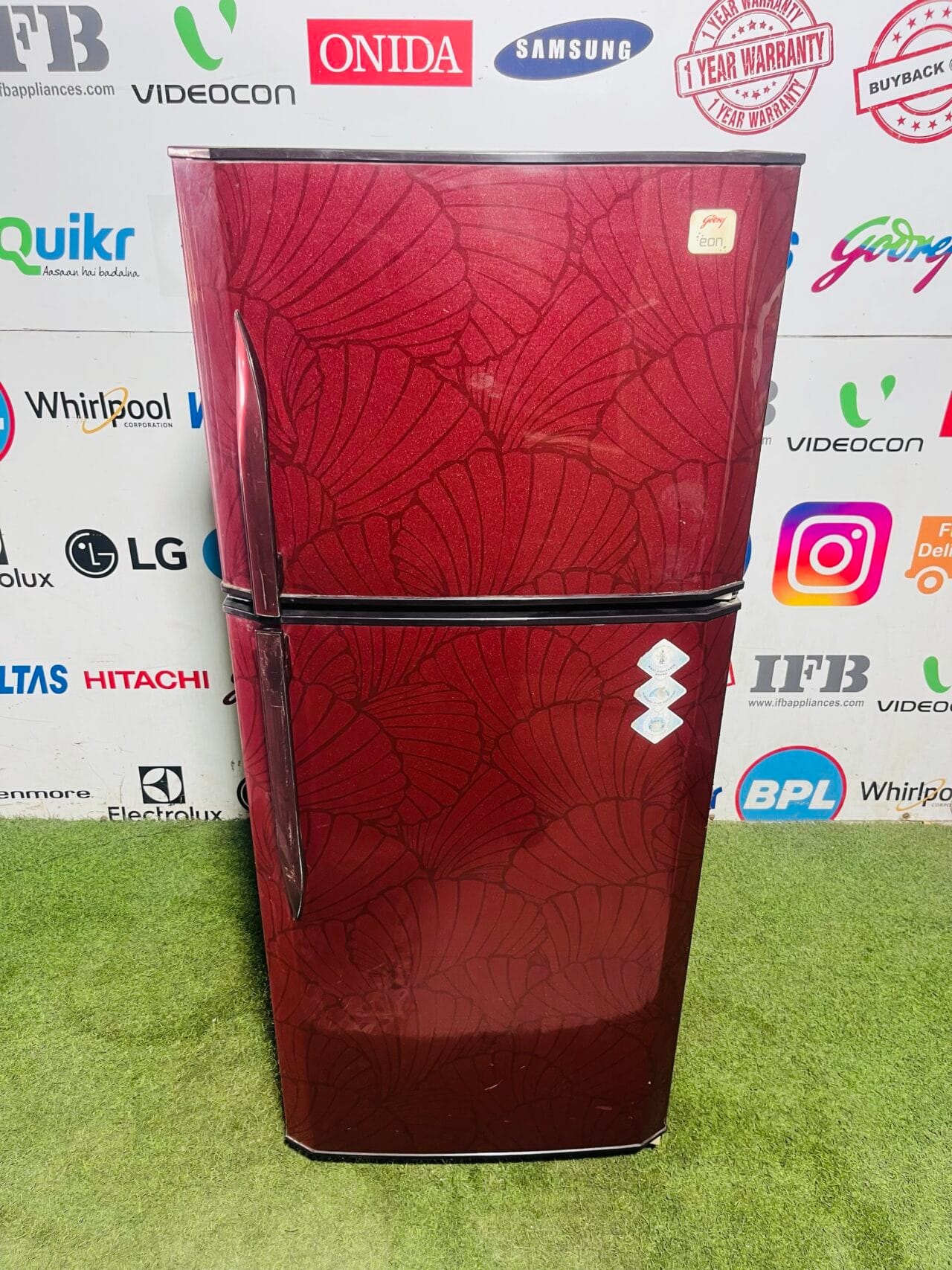 Godrej eon five star energy rating, red flower model 240 L gently used double door refrigerator