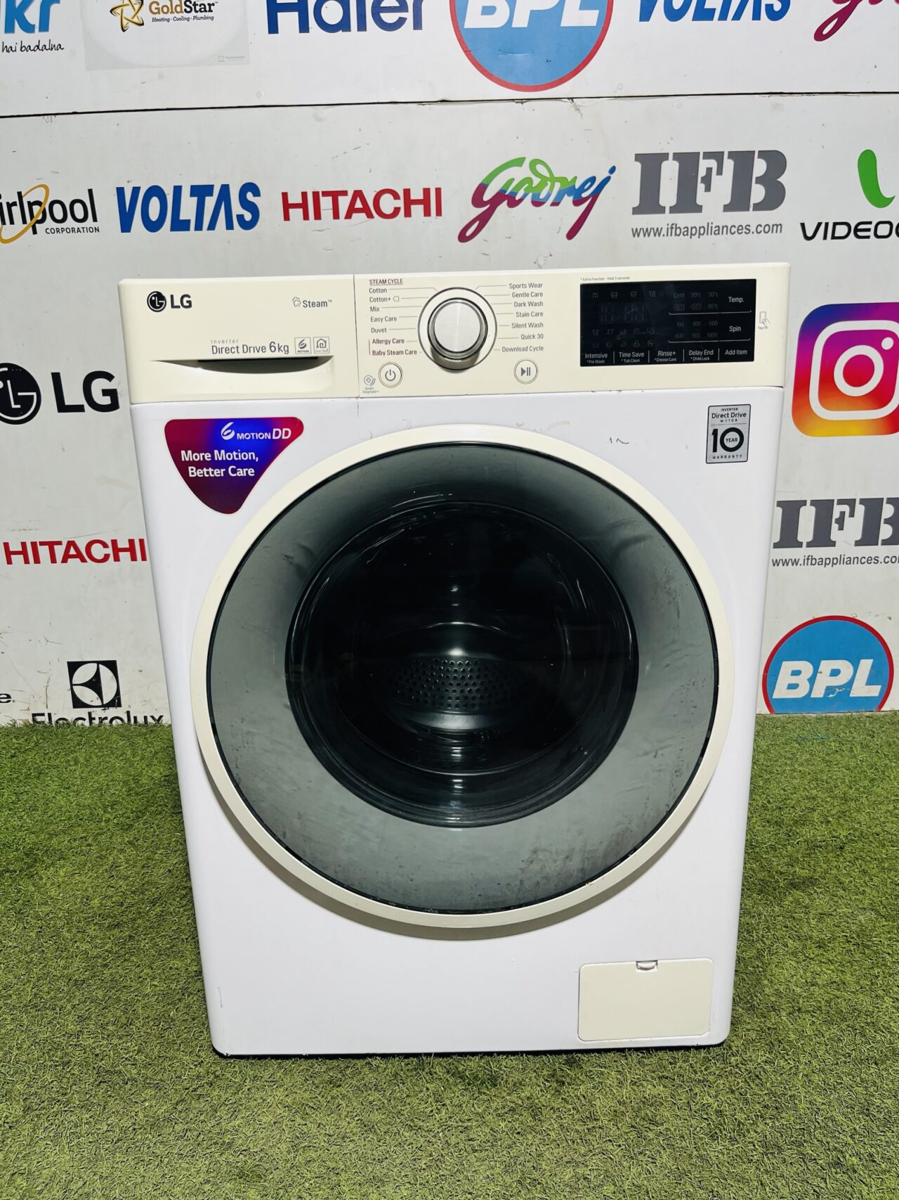 Lg steam 6th motion direct drive digital inverter with less noise and vibrations 6 kg fully automatic gently used front load washing machine