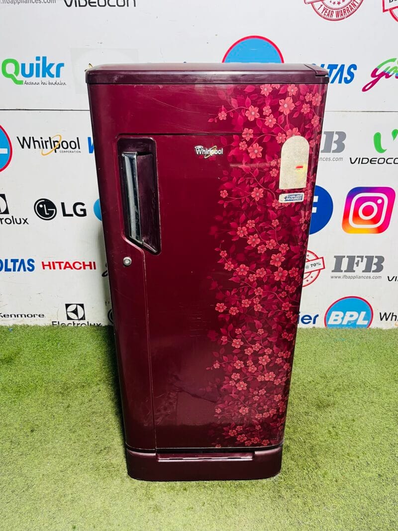 Whirlpool power cool 5 star energy rating inbuilt stabiliser with original base stand and onion tray 190 ltr flower model single door refrigerator