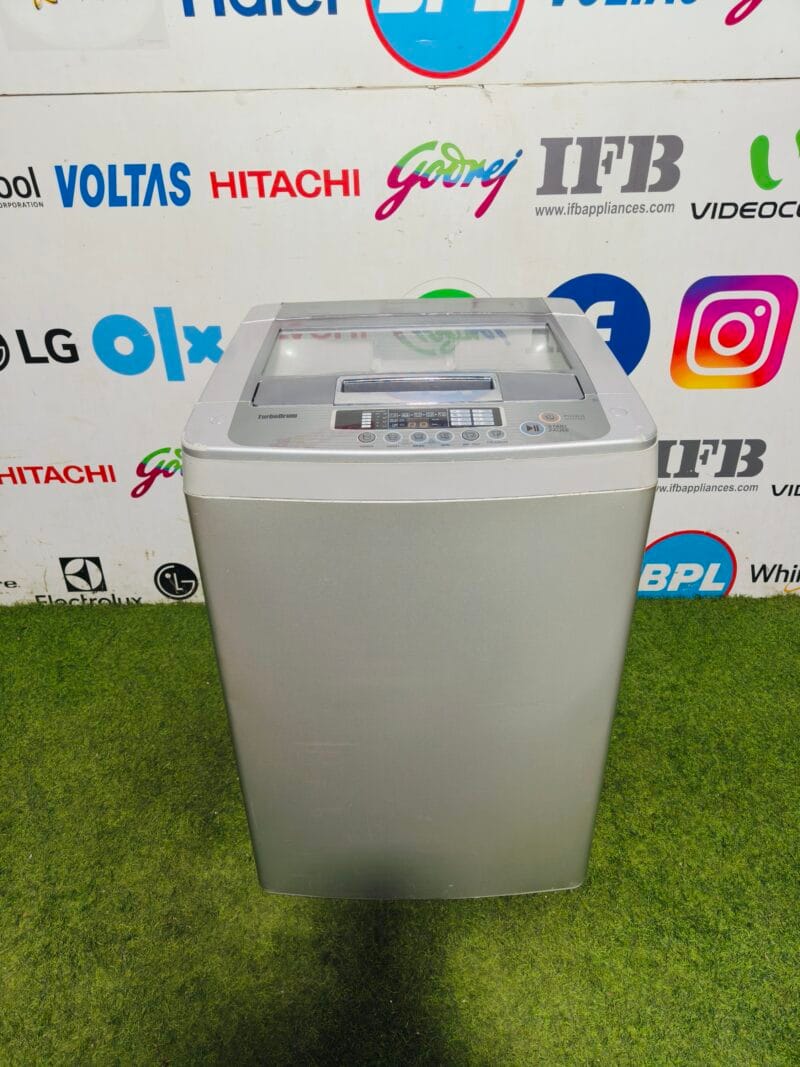 LG fuzzy logic turbo drum 6.2 kg silver in colour Steel finish gently used fully automatic top load washing machine