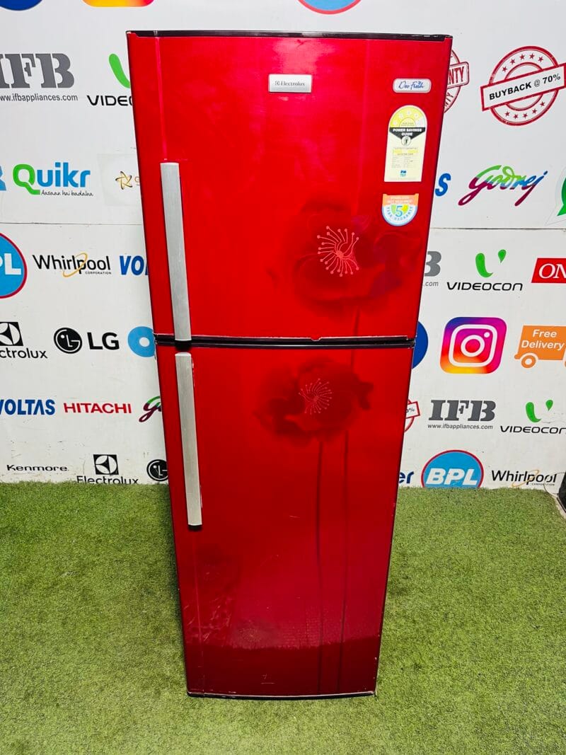 Electrolux deo fresh 4 star energy rating inbuilt stabiliser 260 ltr red flower model used double door refrigerator