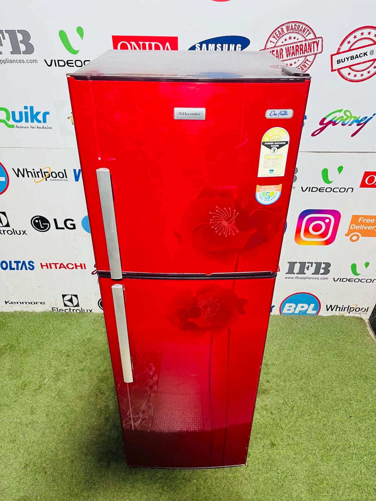 Electrolux deo fresh 4 star energy rating inbuilt stabiliser 260 ltr red flower model used double door refrigerator - Image 2