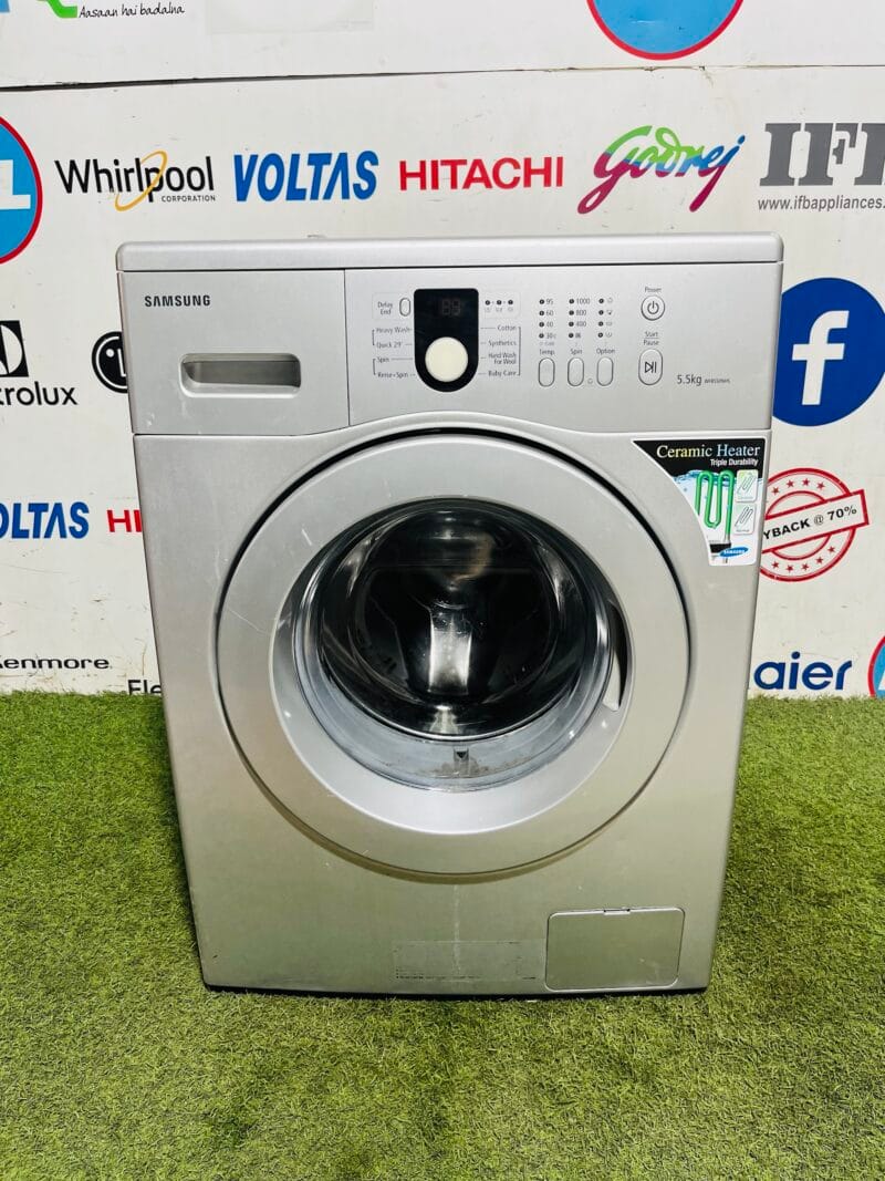 Samsung ceramic heater triple durability silver in colour 5.5 kg gently used fully automatic front load washing machine