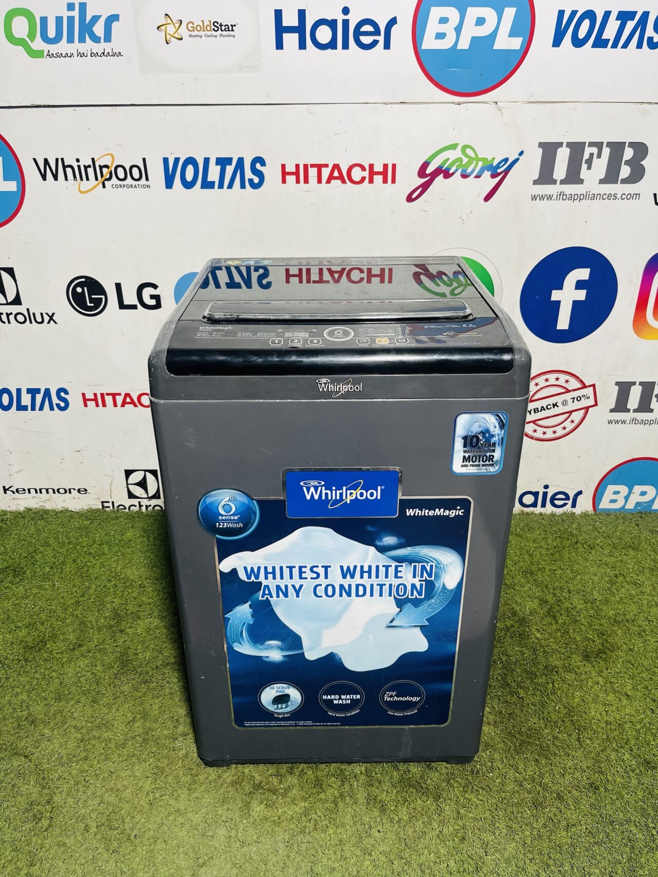 Whirlpool 6th sense white magic royale with auto tub clean and auto restart 6.2 kg fully automatic top load used washing
Machine