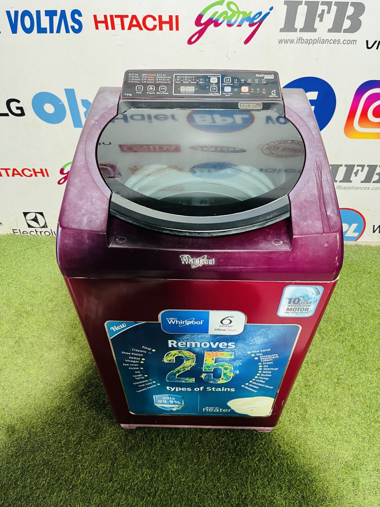 Whirlpool 6th sense stain wash,ultra clean with multiple programs maroon in colour 7.2 kg gently used fully automatic top load washing machine - Image 2