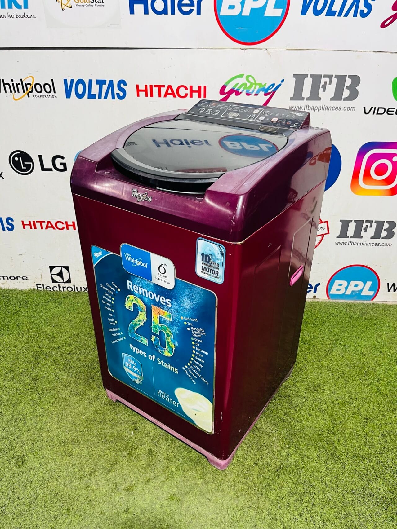 Whirlpool 6th sense stain wash,ultra clean with multiple programs maroon in colour 7.2 kg gently used fully automatic top load washing machine - Image 4