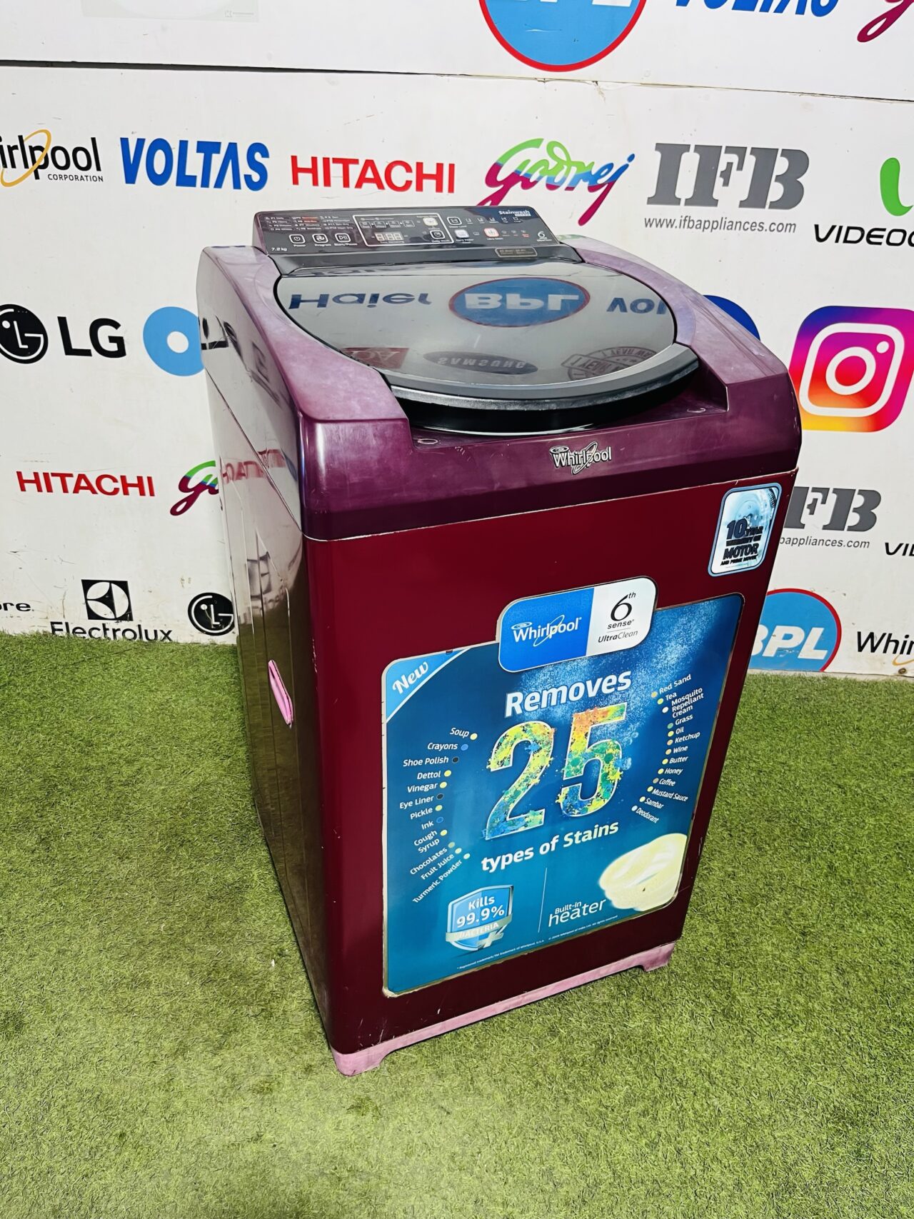 Whirlpool 6th sense stain wash,ultra clean with multiple programs maroon in colour 7.2 kg gently used fully automatic top load washing machine - Image 5