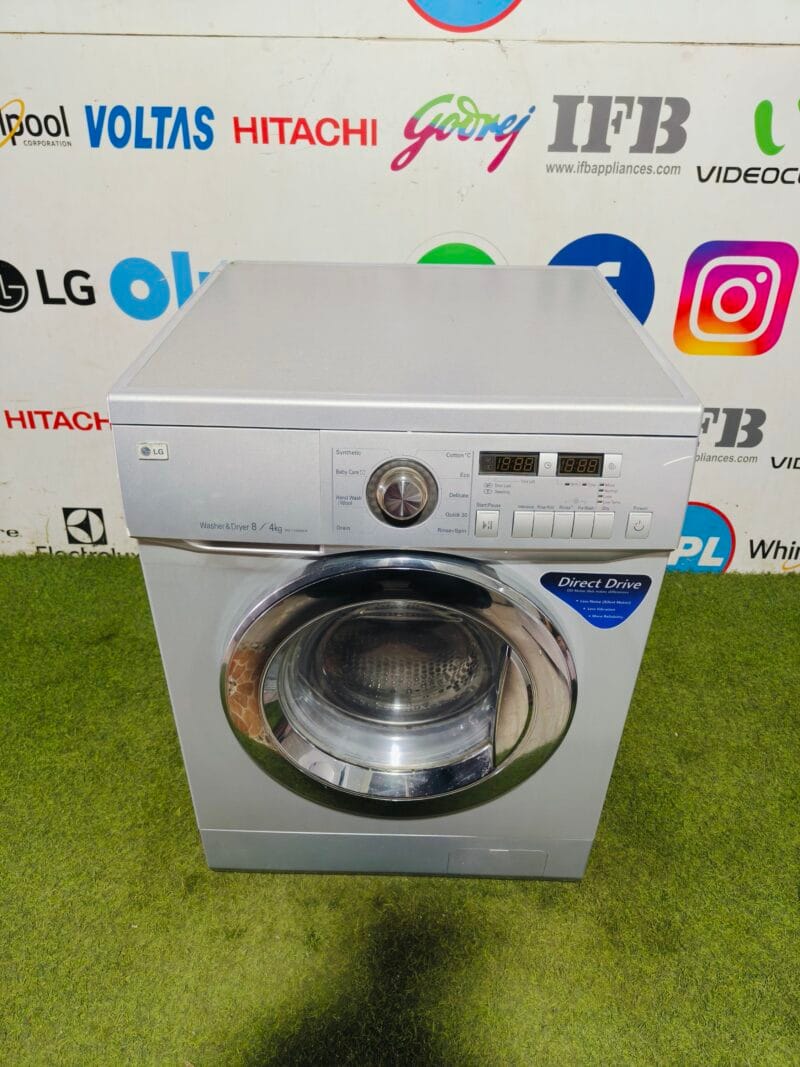 LG 8/4 kg washer and dryer with direct drive motor,less noise,less vibration, and more durability silver in colour gently used fully automatic front load washing machine