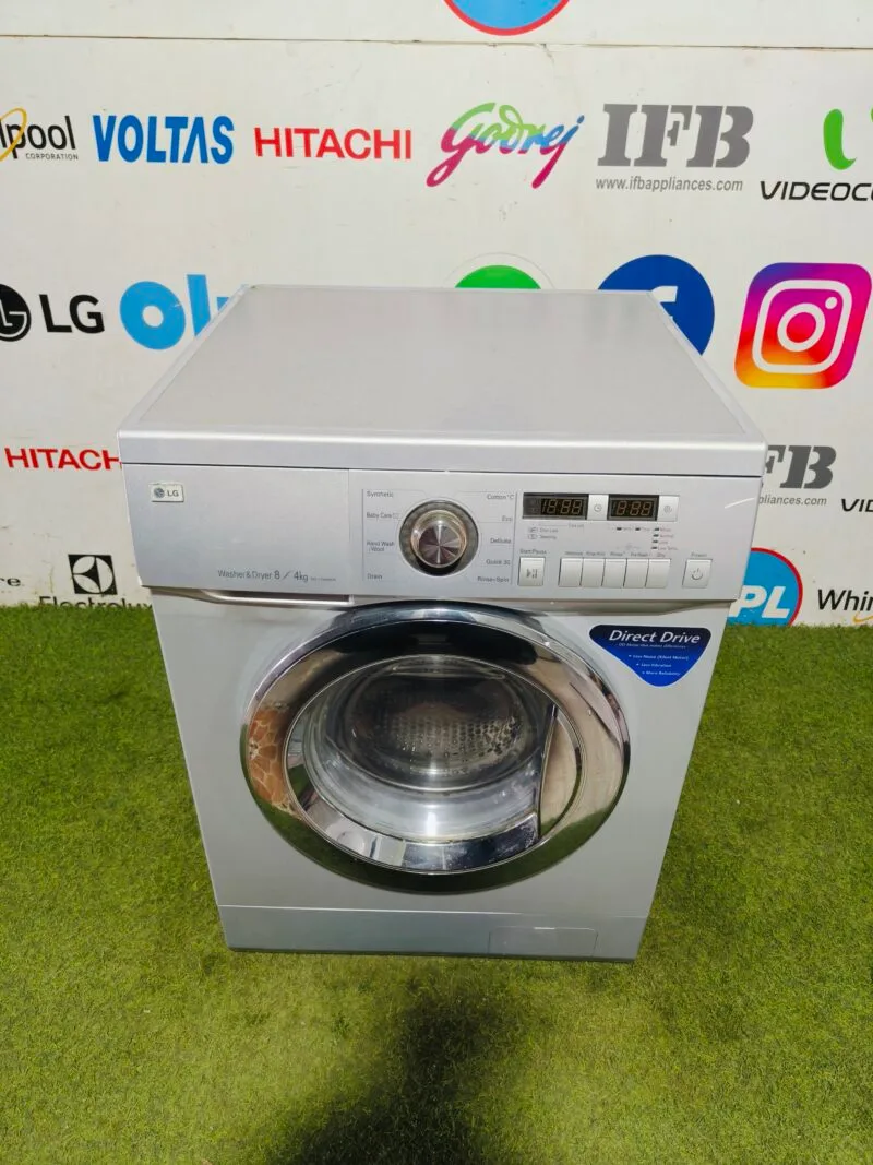 LG 8/4 kg washer and dryer with direct drive motor,less noise,less vibration, and more durability silver in colour gently used fully automatic front load washing machine
