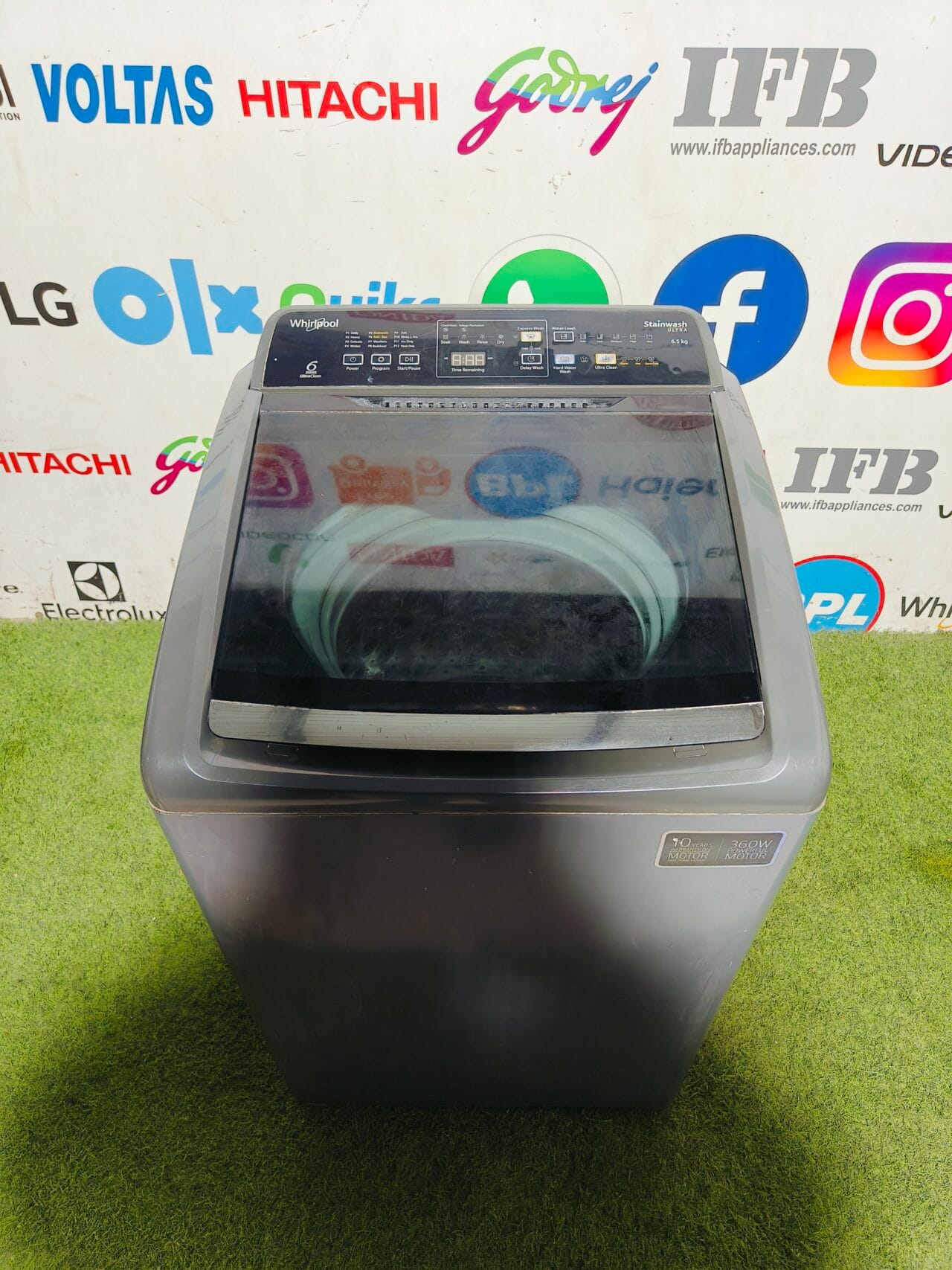 whirlpool 6th sense stain wash ultra 6.5 kg grey in colour fully automatic gently used top load washing machine - Image 2