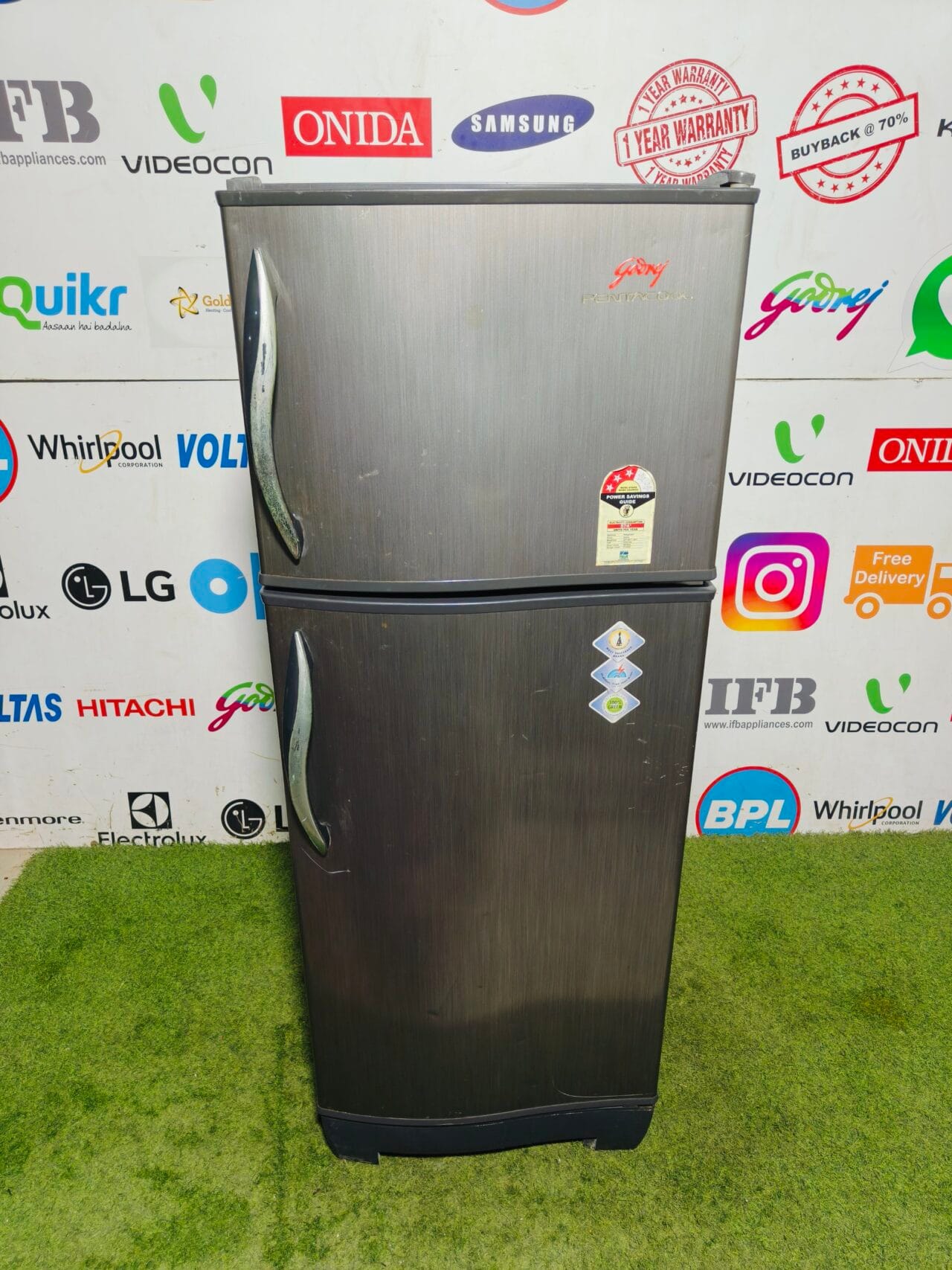 godrej pentacool grey in colour inbuilt stabilizer 240 lte used double door refrigerator