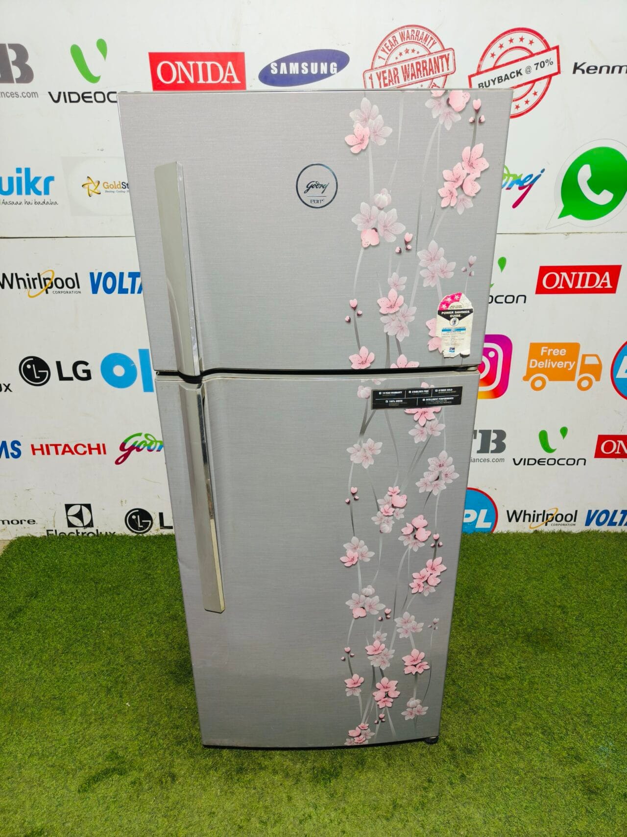 Godrej Eon pink flower model 240 l inbuilt stabilizer used double door refrigerator