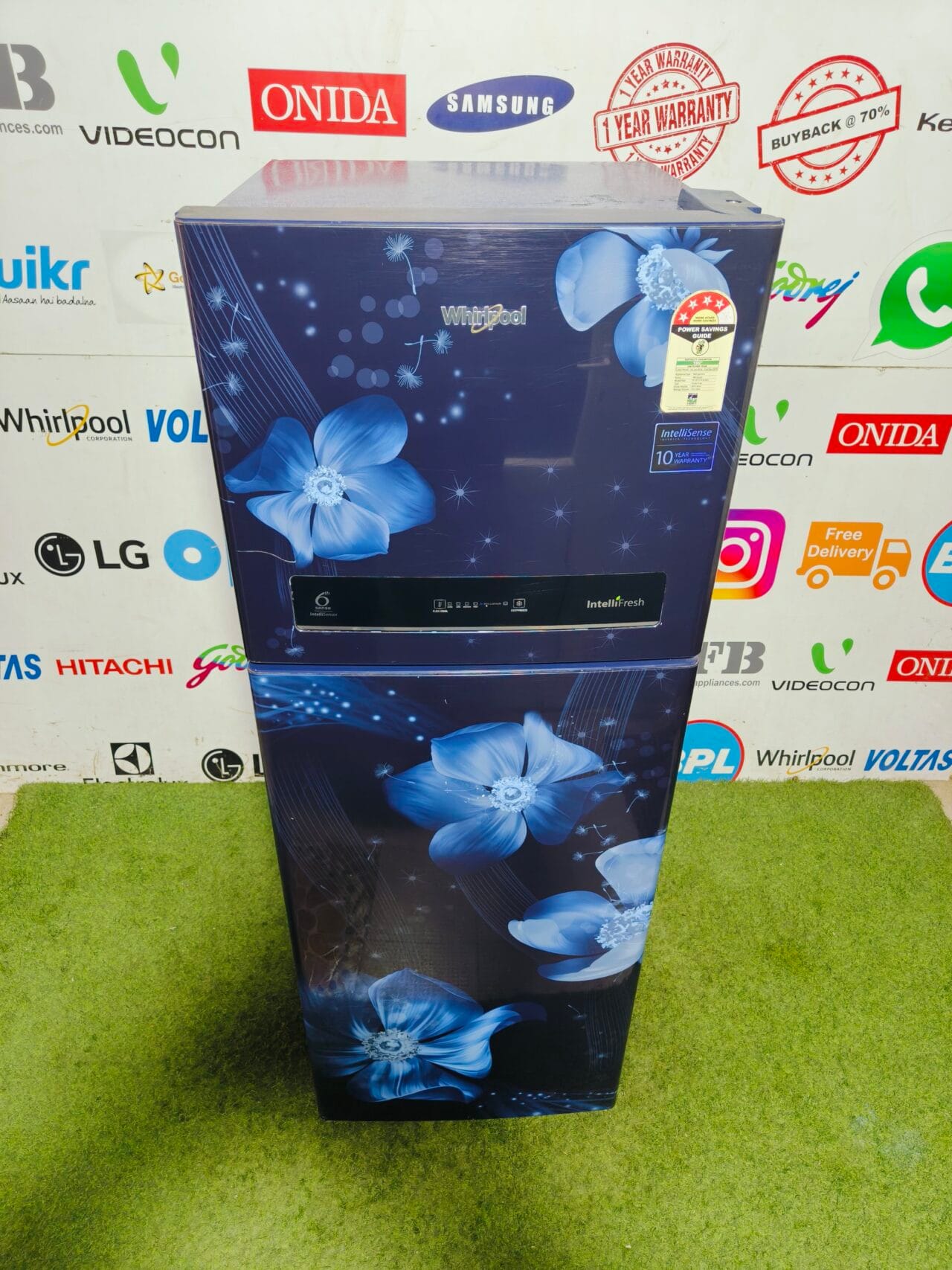whirlpool 6th sense intellifresh inverter technology 4 star energy rating inbuilt stabiliser blue flower model gently used 240 ltr double door refrigerator - Image 2