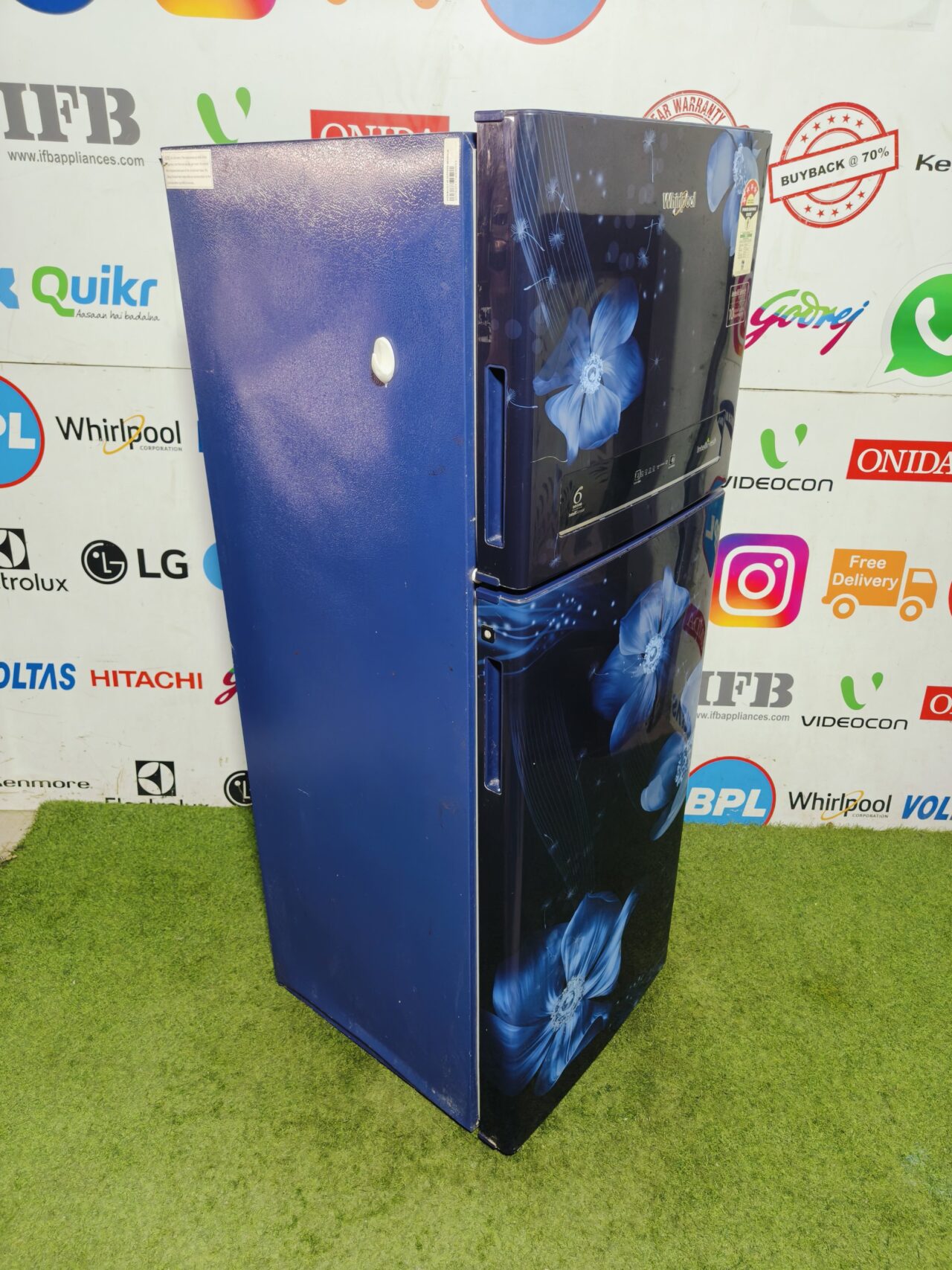 whirlpool 6th sense intellifresh inverter technology 4 star energy rating inbuilt stabiliser blue flower model gently used 240 ltr double door refrigerator - Image 4