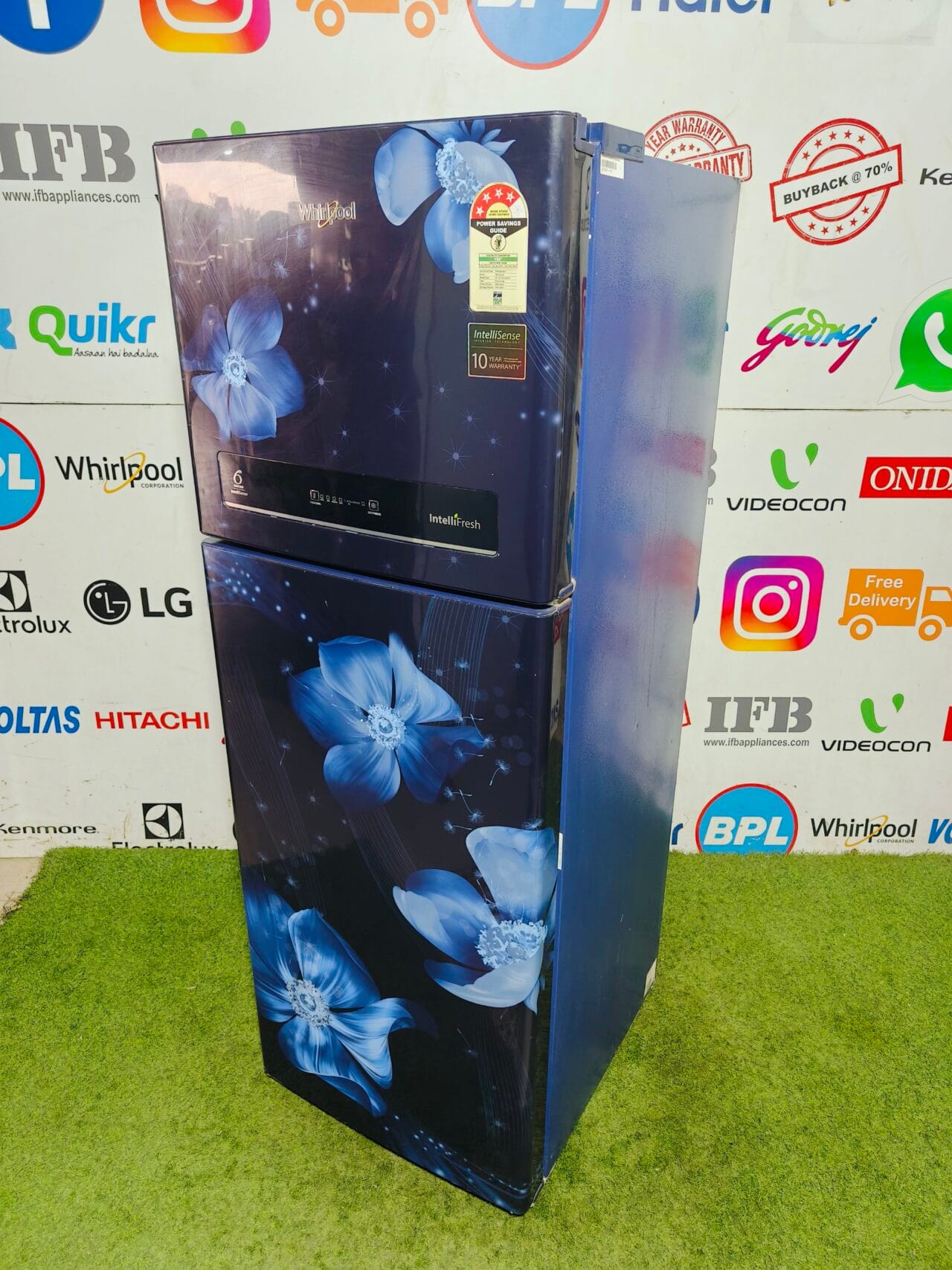 whirlpool 6th sense intellifresh inverter technology 4 star energy rating inbuilt stabiliser blue flower model gently used 240 ltr double door refrigerator - Image 5