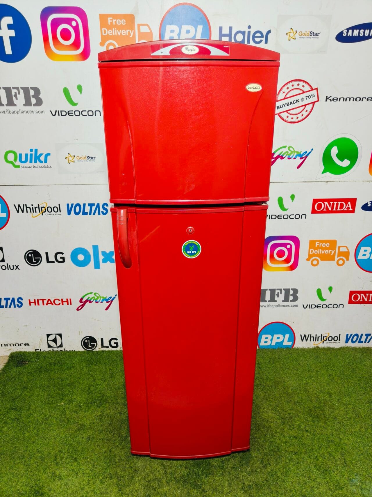 whirlpool quick chill bright red 320 ltr inbuilt stabiliser double door refrigerator