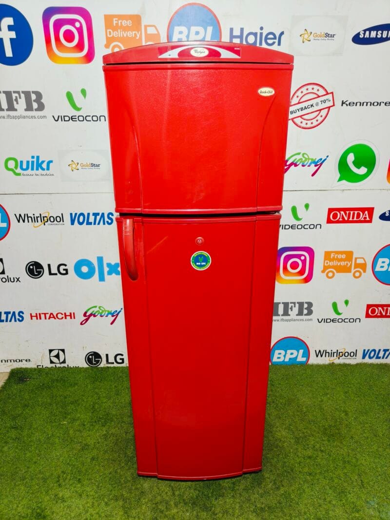 whirlpool quick chill bright red 320 ltr inbuilt stabiliser double door refrigerator