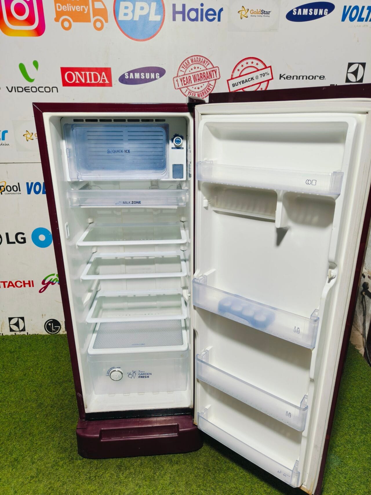 Whirlpool ice magic fresh inbuilt stabilizer with base stand and onion tree 220 lte gently used flower model single door refrigerator - Image 3