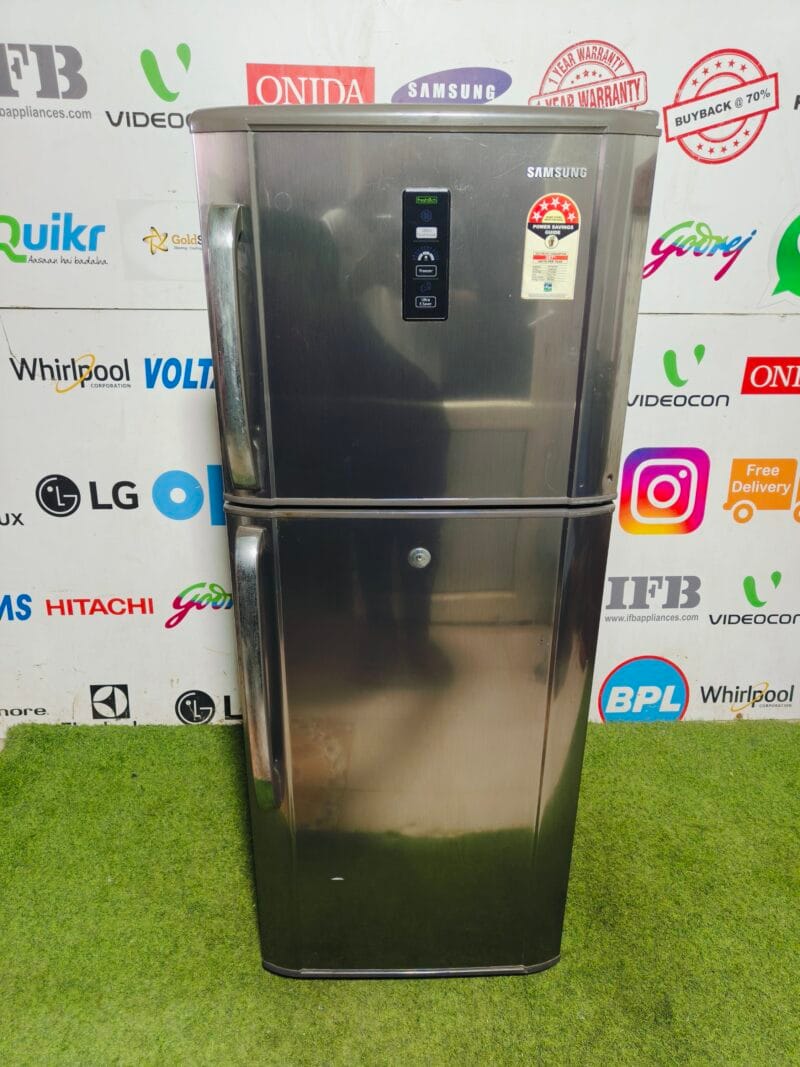 Samsung fresh tech five star energy rating inbuilt stabiliser steel finish 240 ltr double door refrigerator
