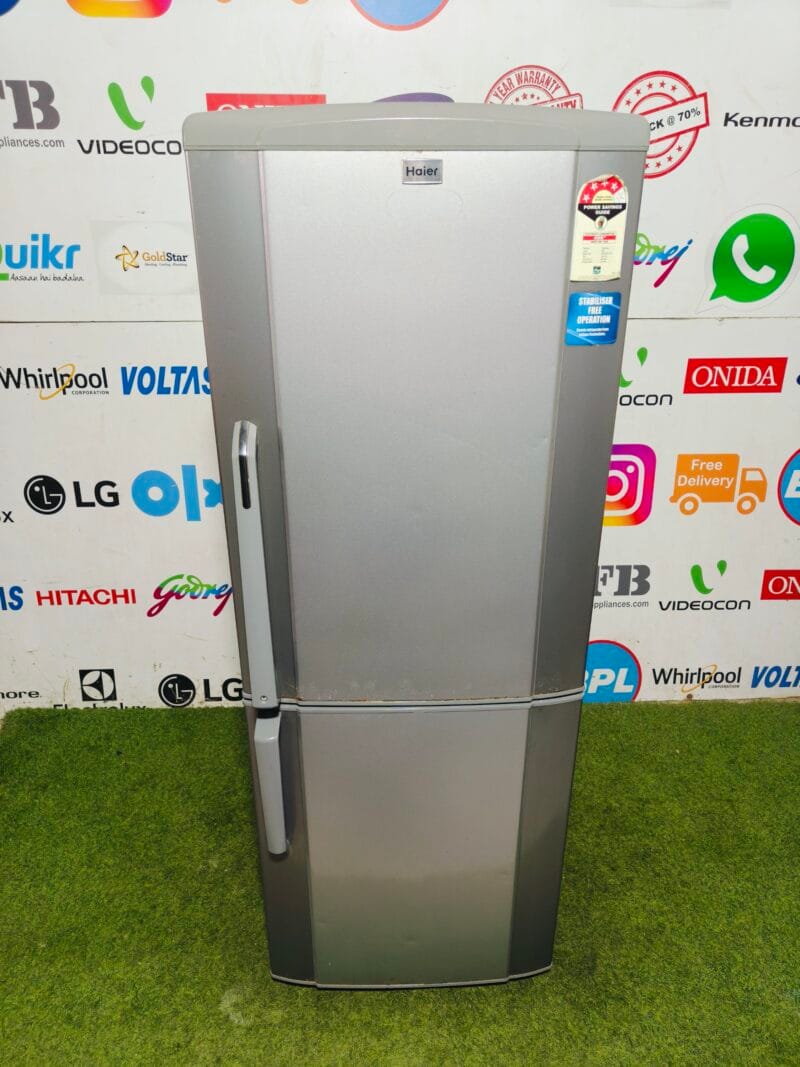 Haier four star energy rating inbuilt stabiliser silver in colour 240 ltr used bottom freezer double door refrigerator