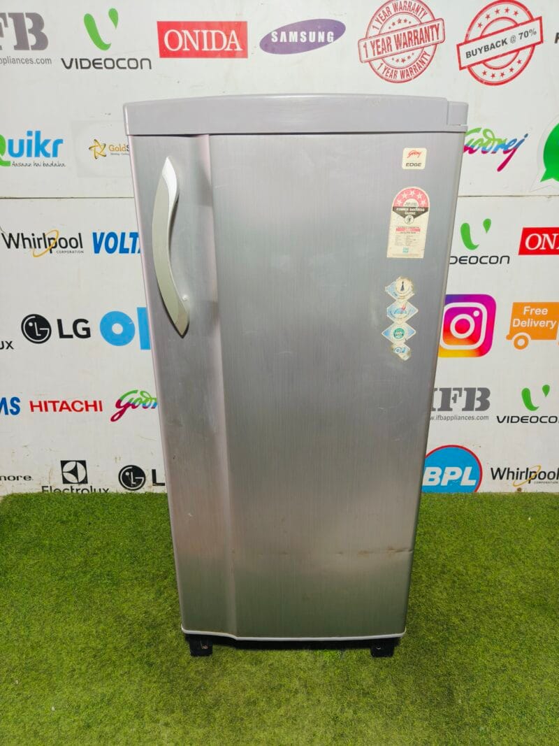 Godrej edge five star energy rating inbuilt stabiliser silver in colour 200 lte used single door refrigerator