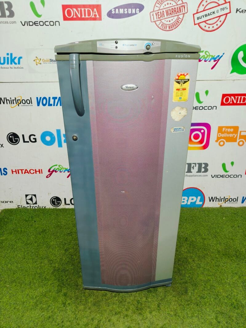 whirlpool 6th sense fusion 4 star energy rating inbuilt stabiliser 200 ltr double colour used single door refrigerator