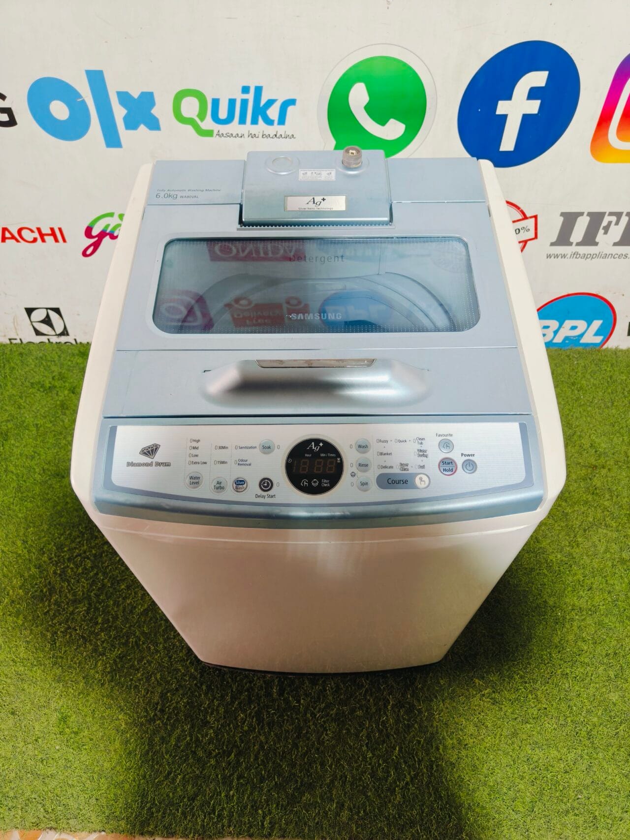Samsung diamond drum AG plus silver nano technology white and blue in colour 6 kg like new condition fully automatic top load washing machine - Image 2