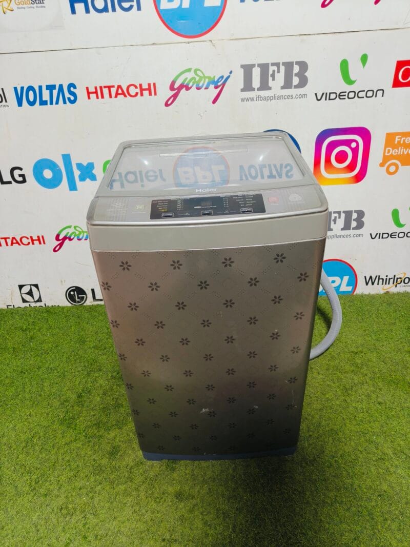 haier woolmarq fuzzy logic 7 kg silver flower model gently used fully automatic top load washing machine