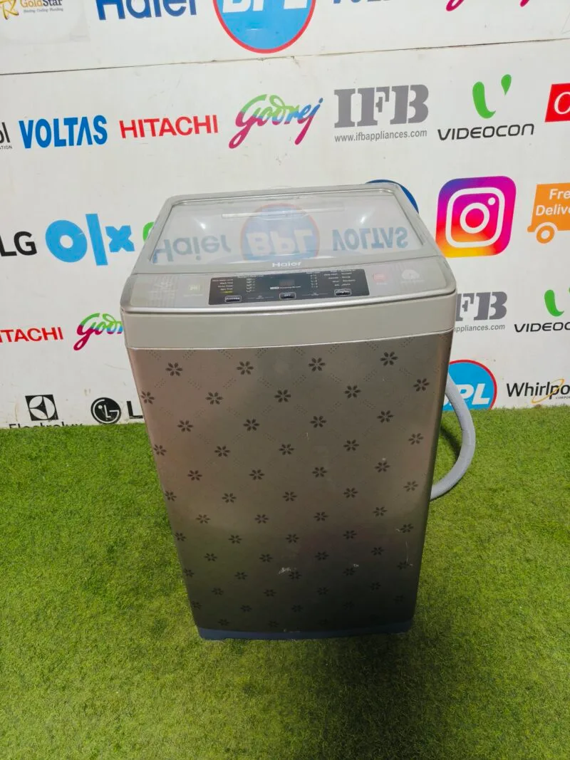 haier woolmarq fuzzy logic 7 kg silver flower model gently used fully automatic top load washing machine