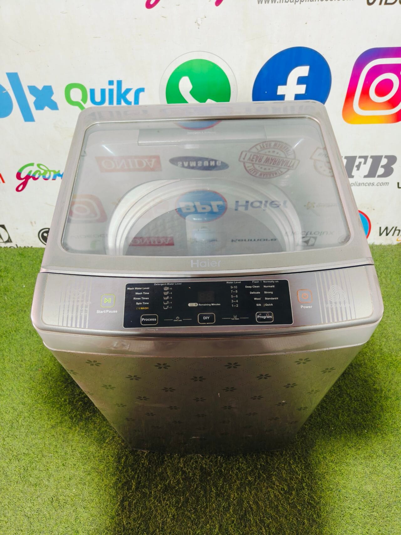 haier woolmarq fuzzy logic 7 kg silver flower model gently used fully automatic top load washing machine - Image 2