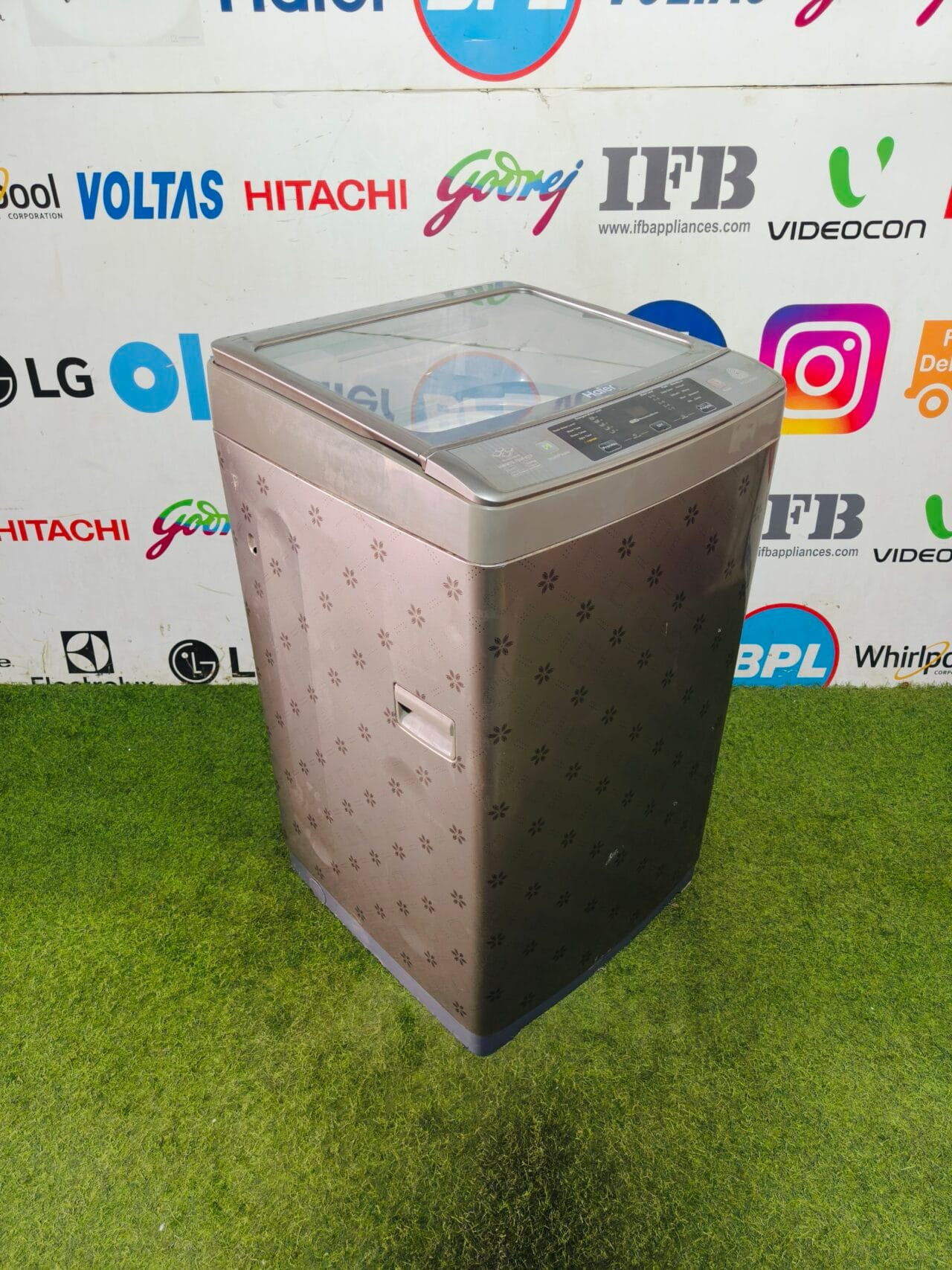 haier woolmarq fuzzy logic 7 kg silver flower model gently used fully automatic top load washing machine - Image 5
