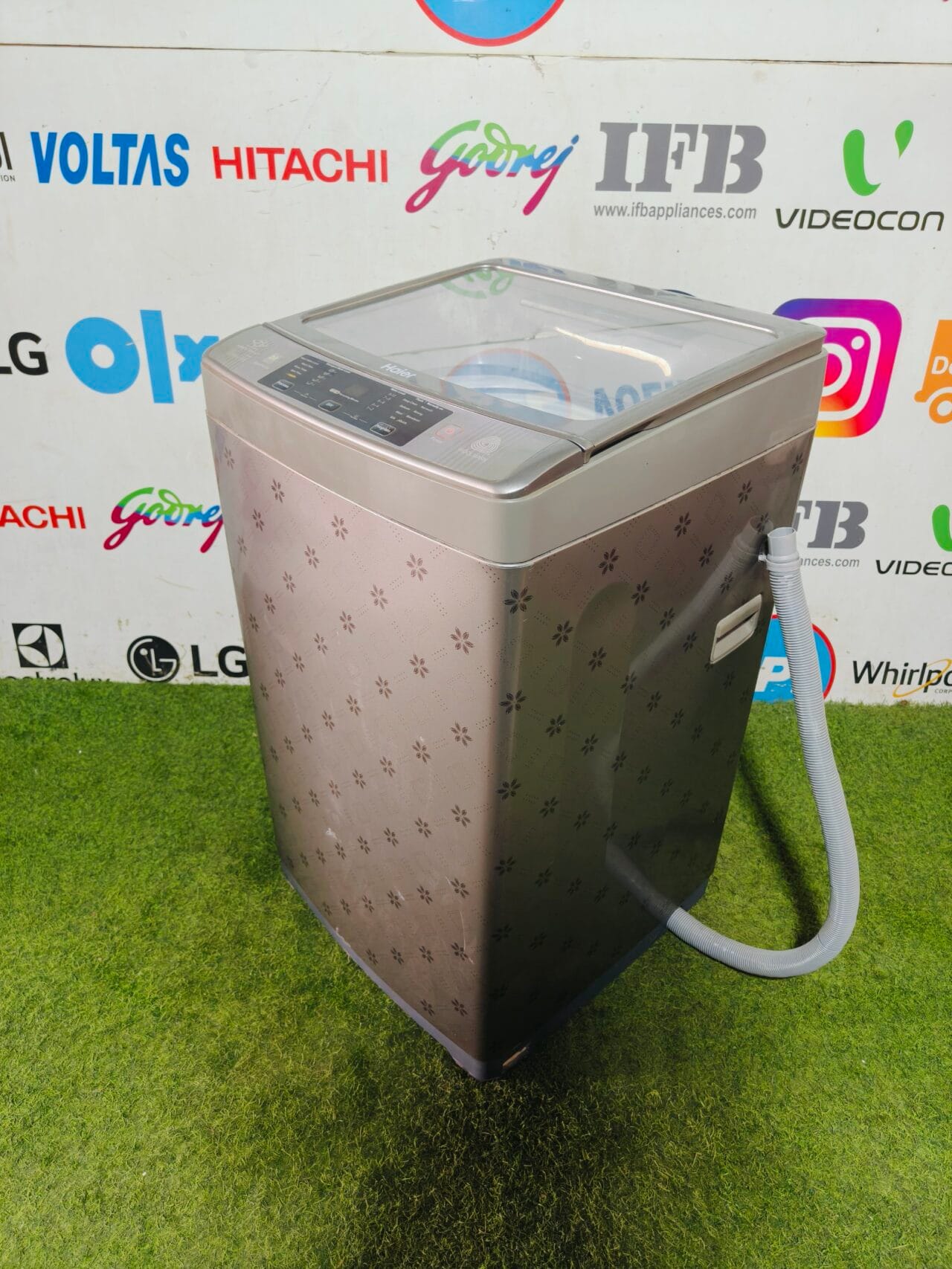 haier woolmarq fuzzy logic 7 kg silver flower model gently used fully automatic top load washing machine - Image 4