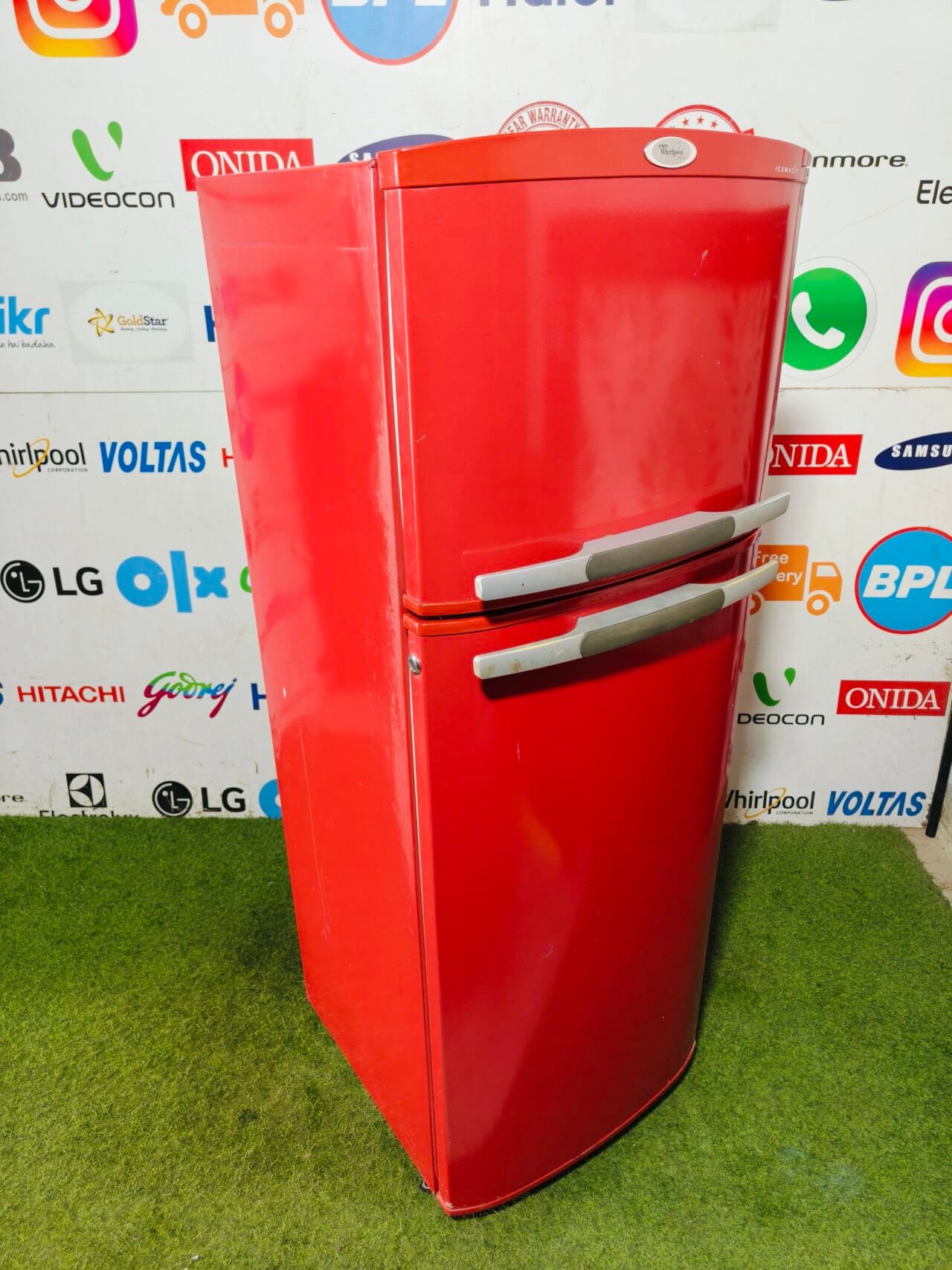 Whirlpool ice magic bright red in colour 280 lte double door used  refrigerator - Image 4