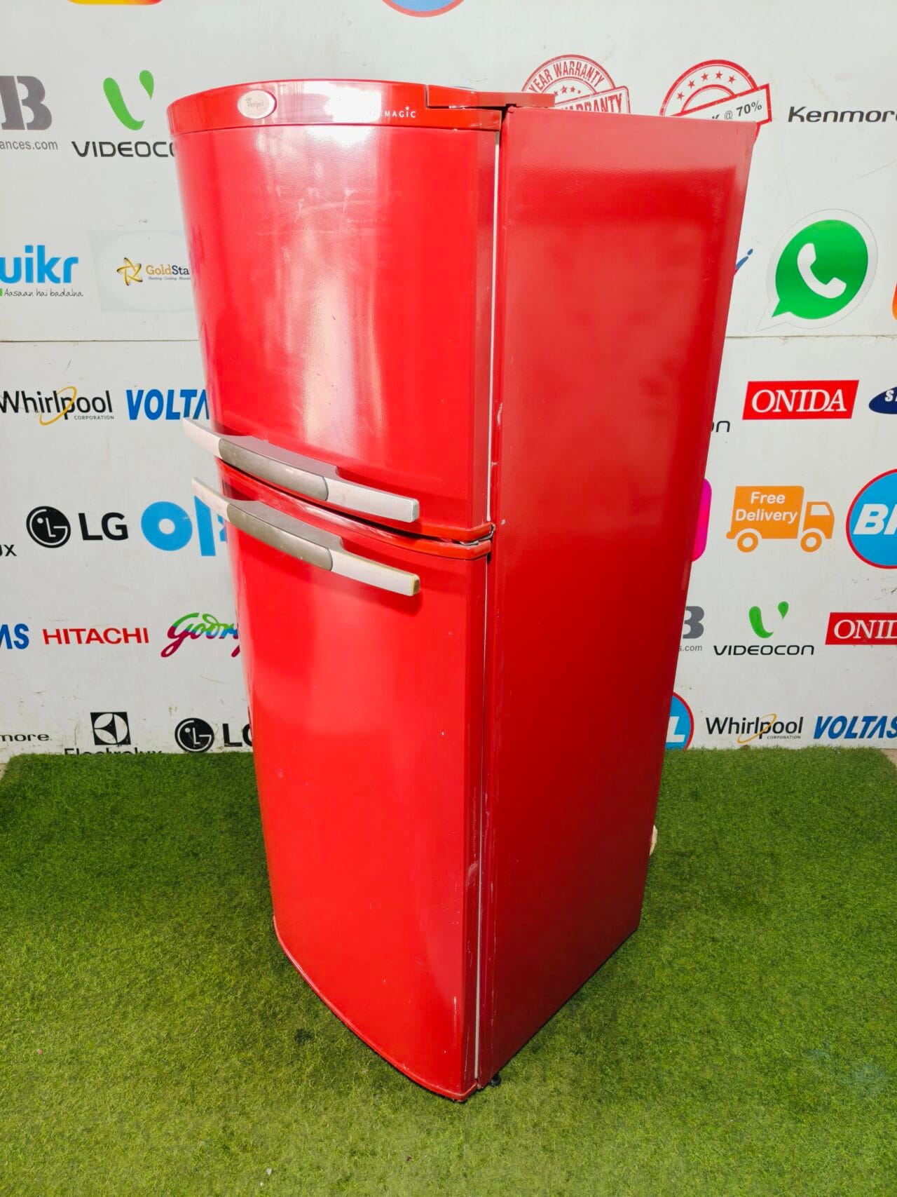 Whirlpool ice magic bright red in colour 280 lte double door used  refrigerator - Image 5