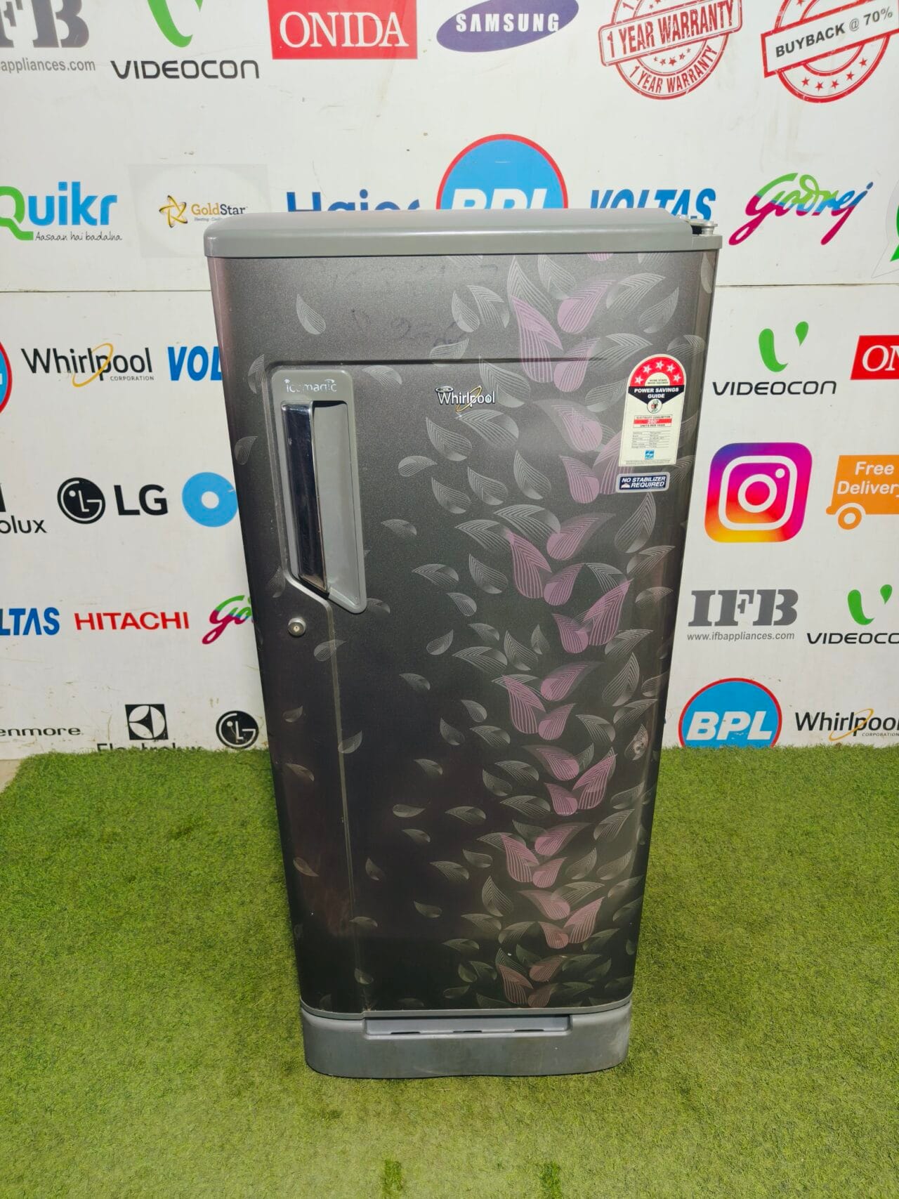 whirlpool ice magic 5 star energy rating inbuilt stabiliser with base stand and onion tray 190 lte flower model single door refrigerator